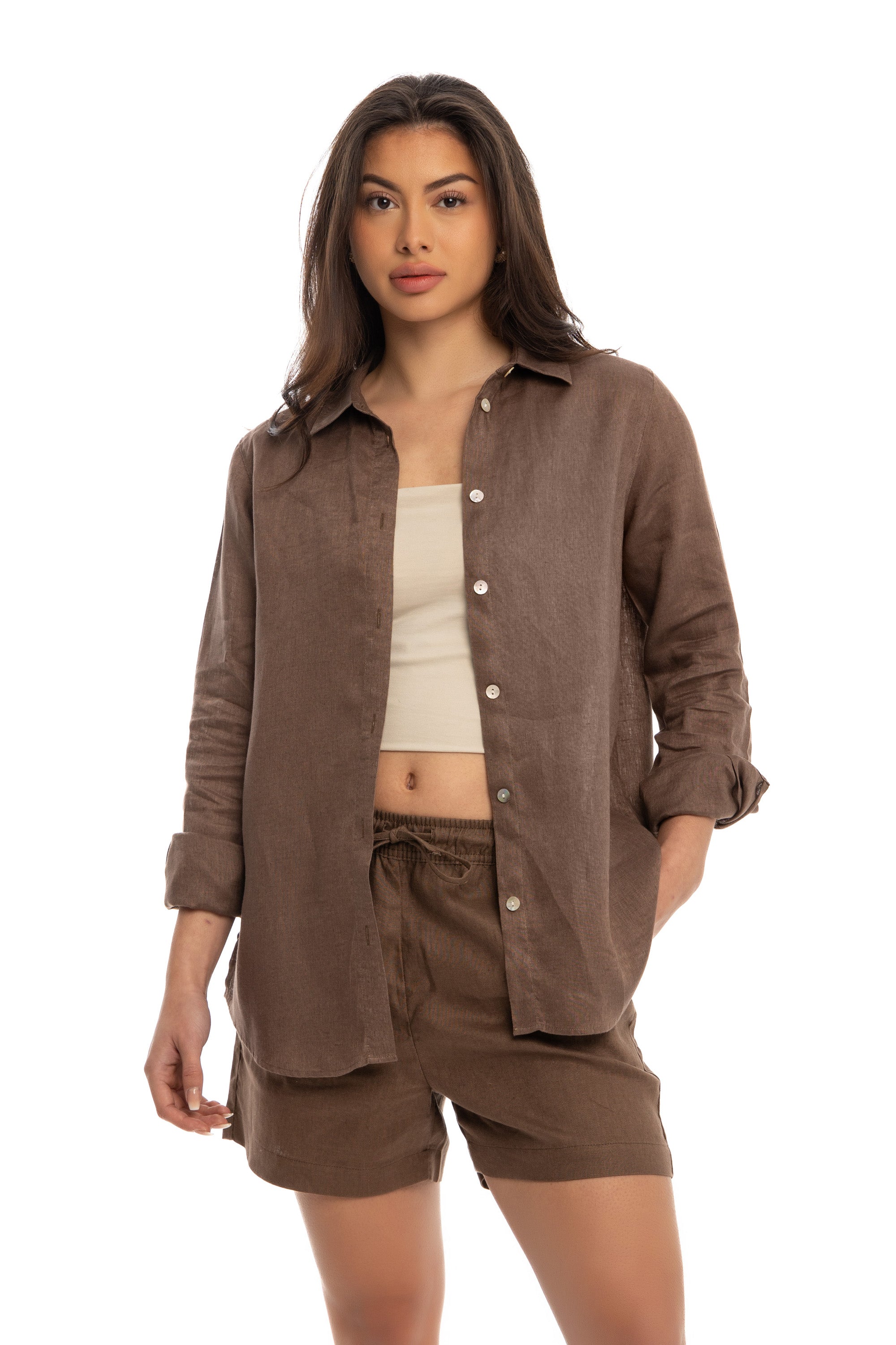 Women's Brown Linen Shirt