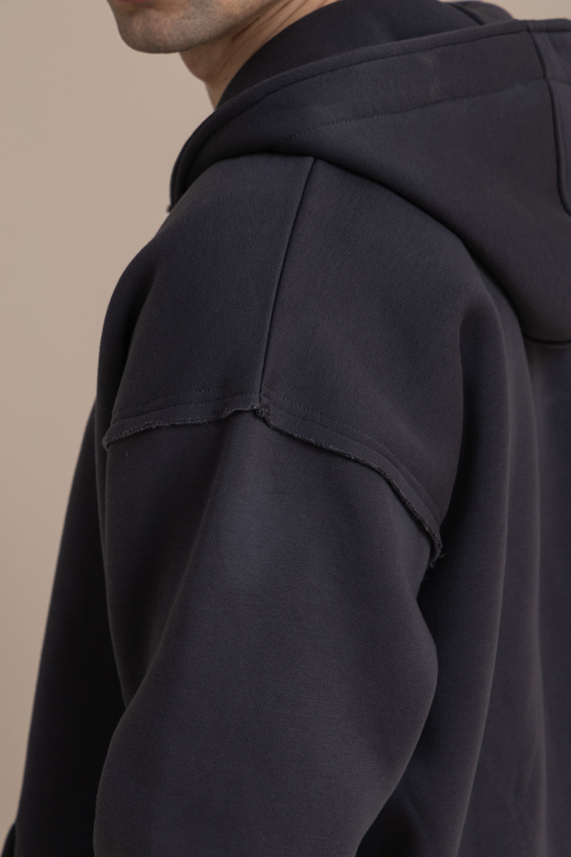 Charcoal Zip Up Distressed Hoodie