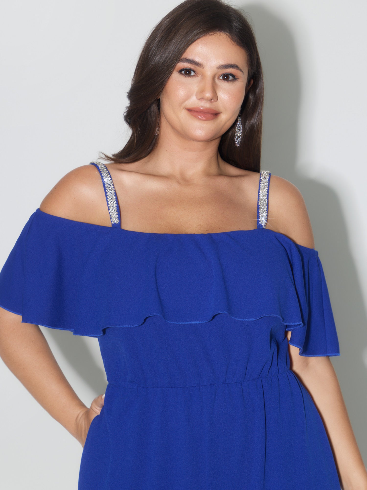 Ruffled Off-Shoulder Waist-Defining Jumpsuit