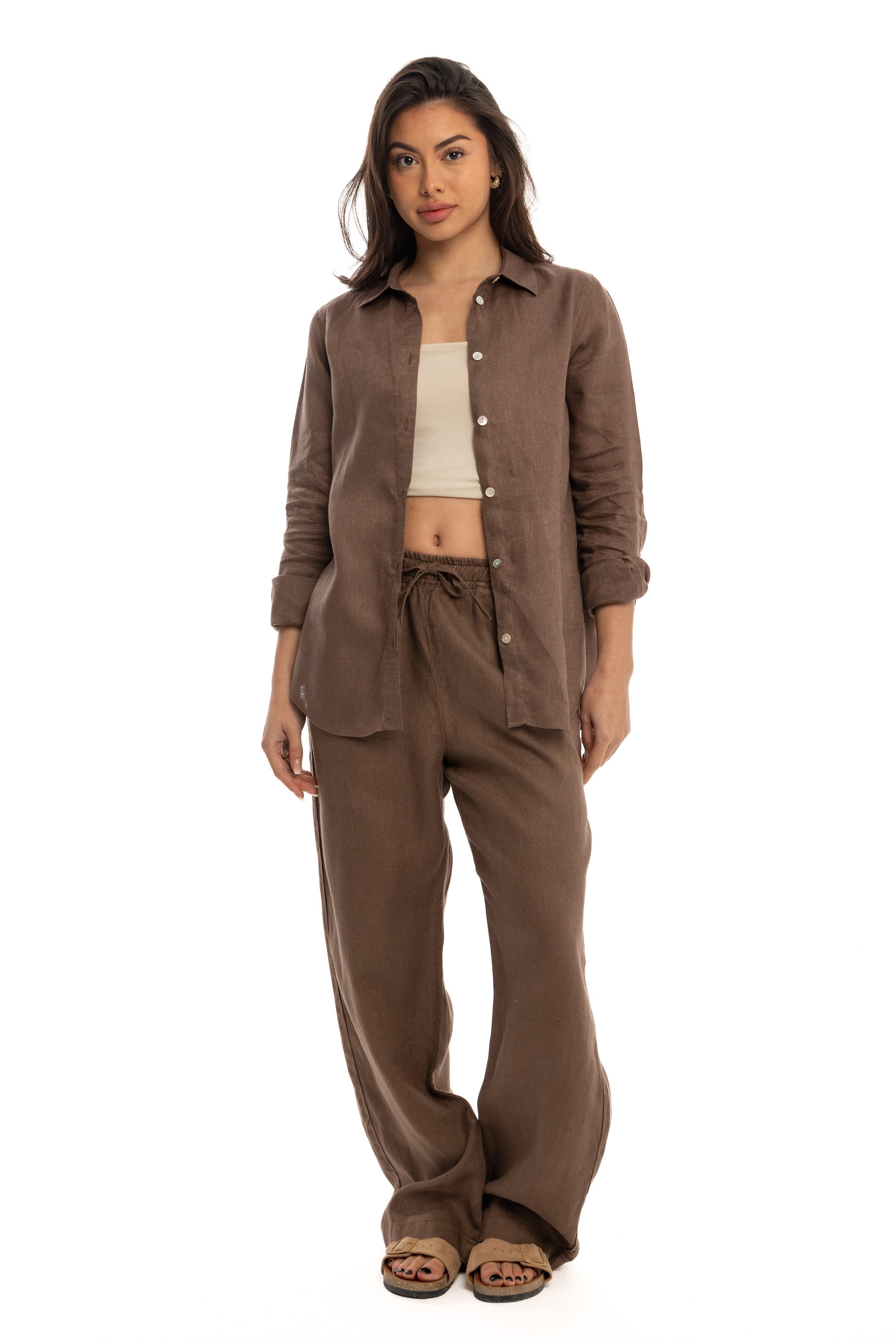 Women's Brown Linen Pants