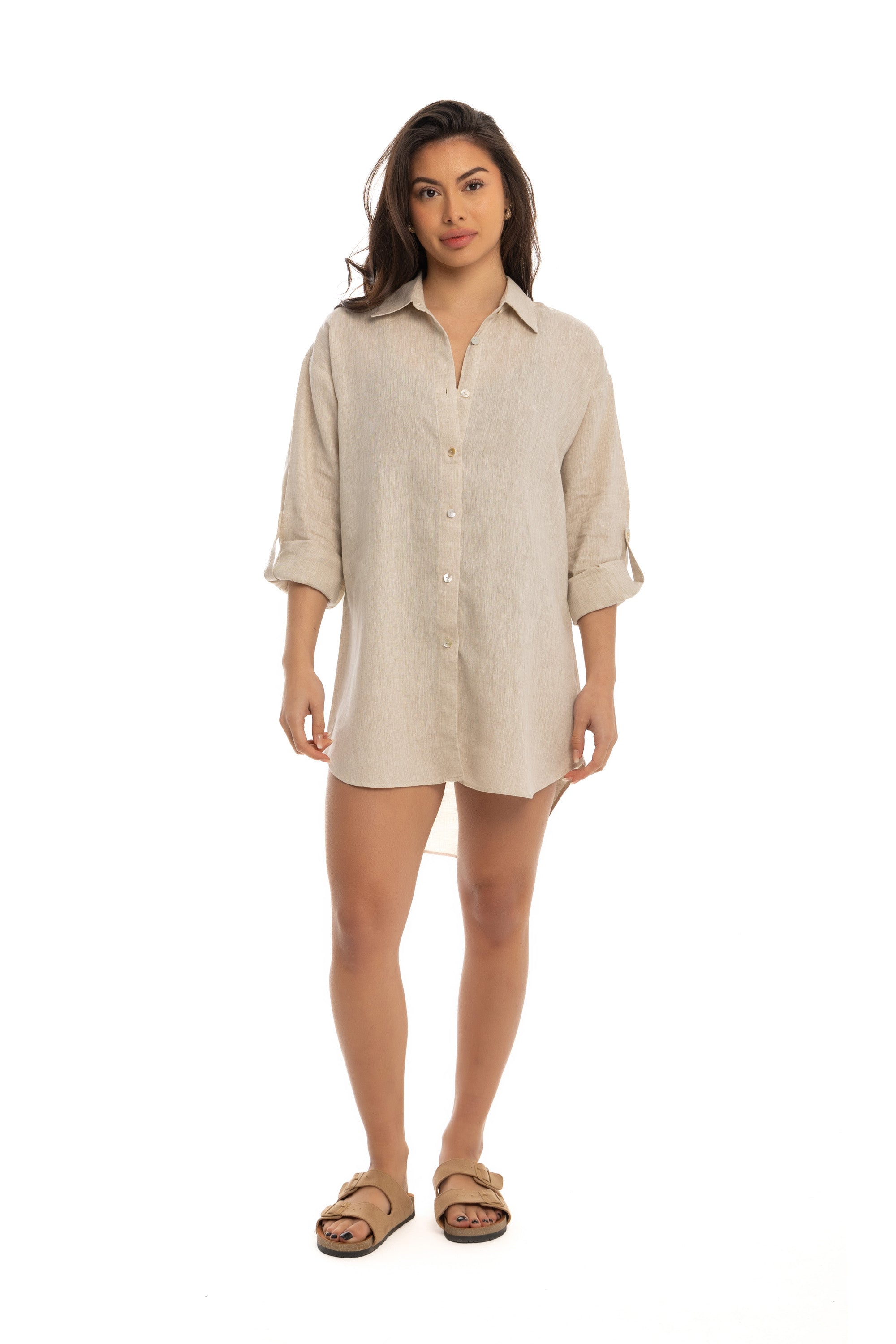 Women's Beige Linen Cover Up