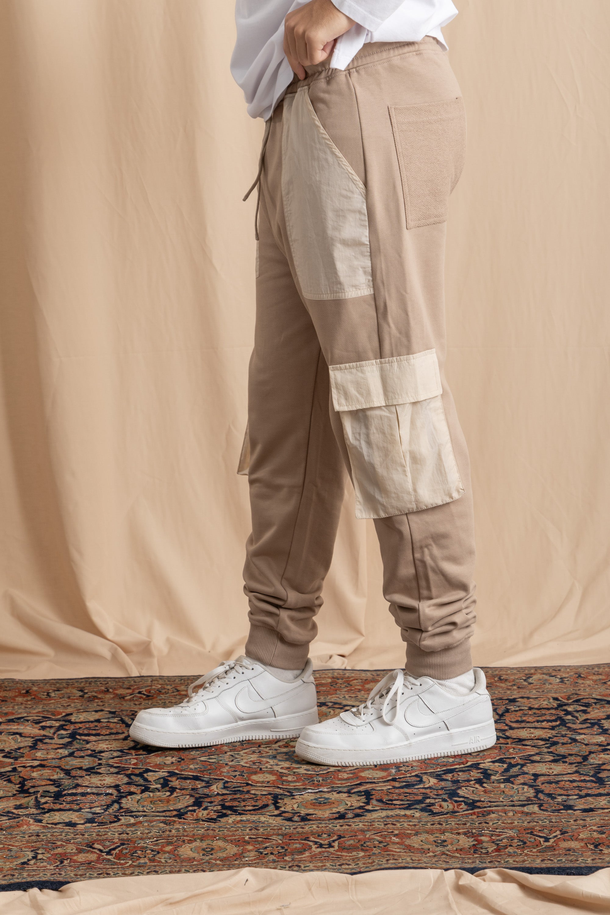 Unisex Beige Cargo Sweatpants