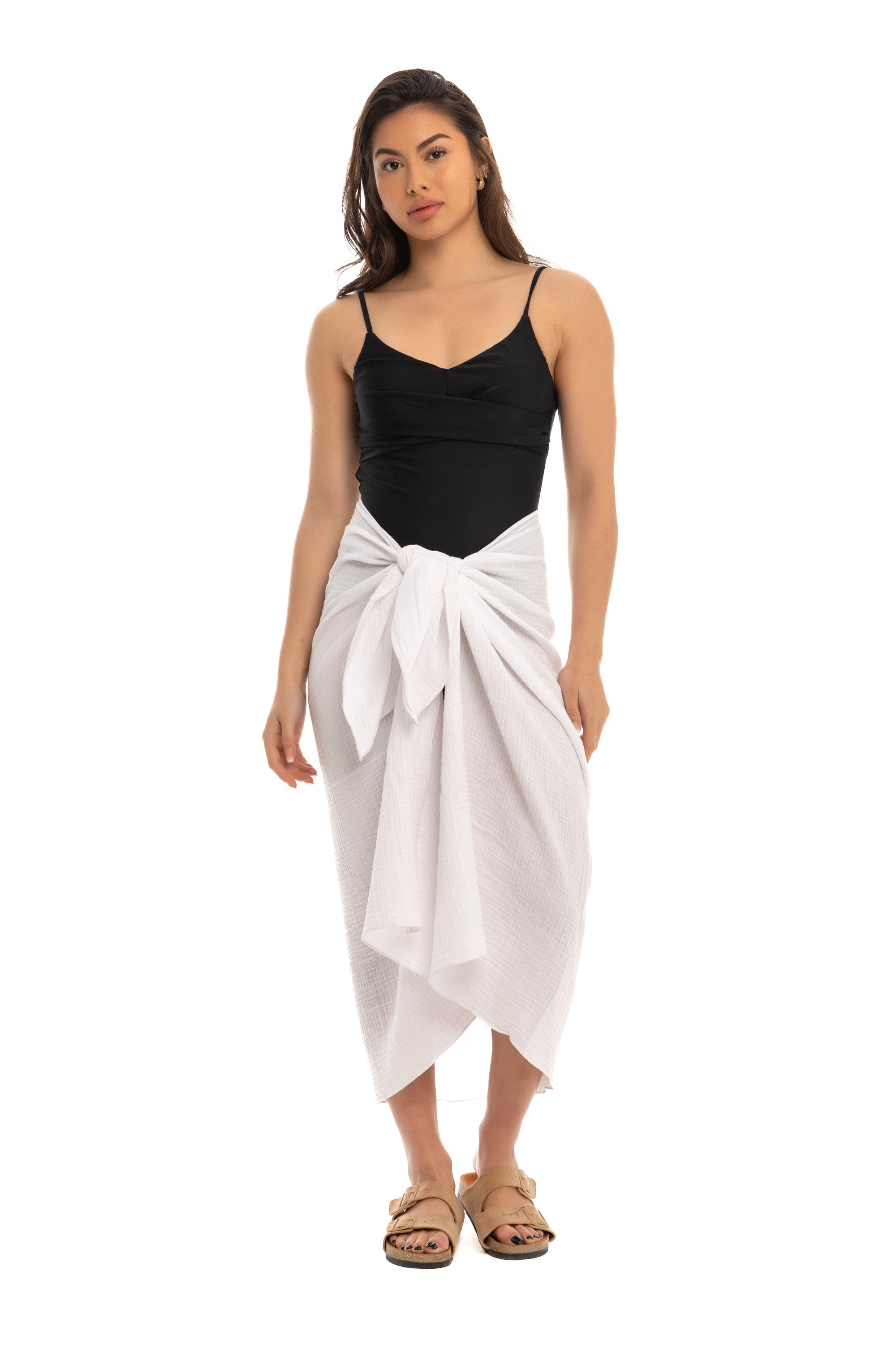 White Cotton Crinkle Sarong Wrap