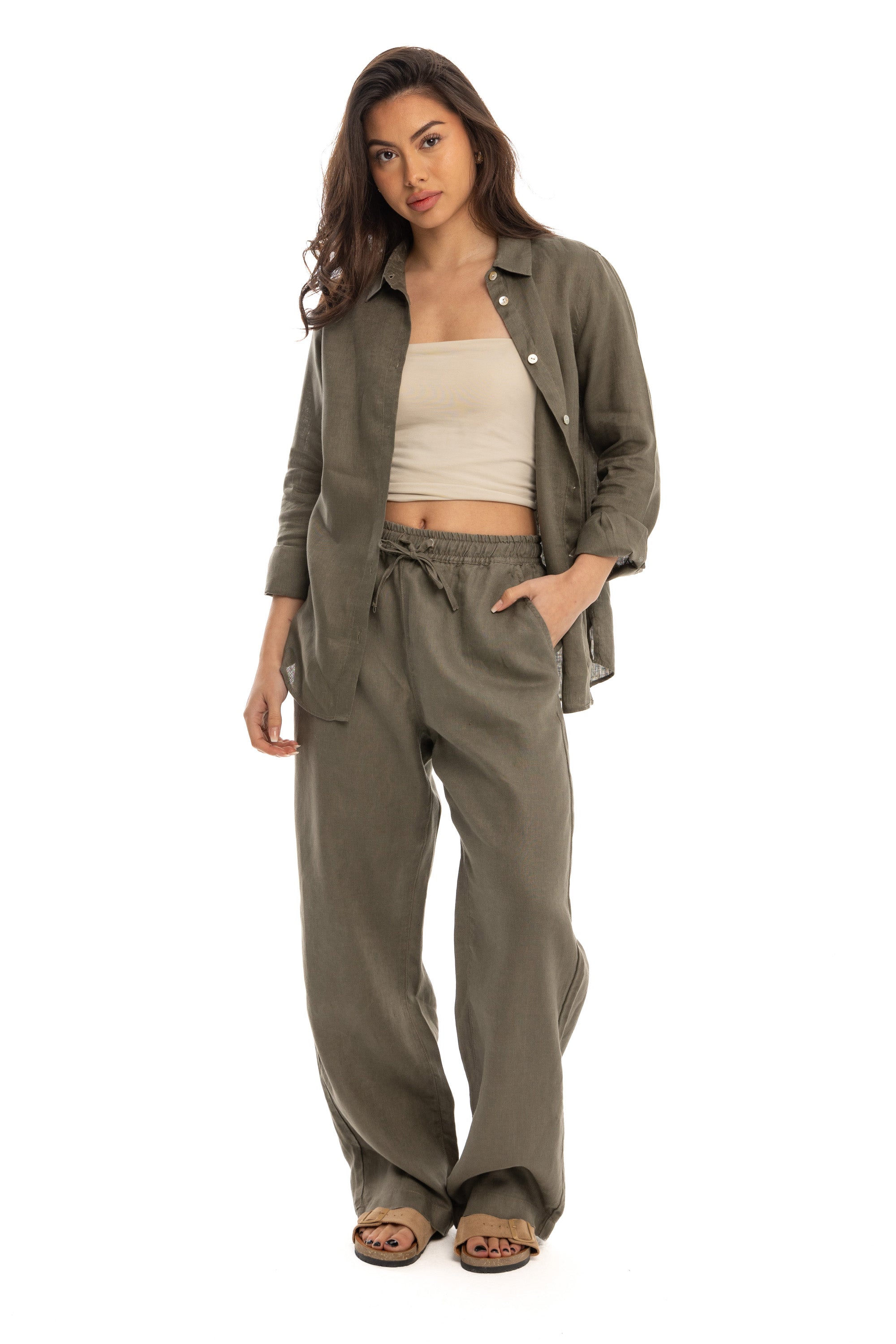 Women's Olive Linen Pants