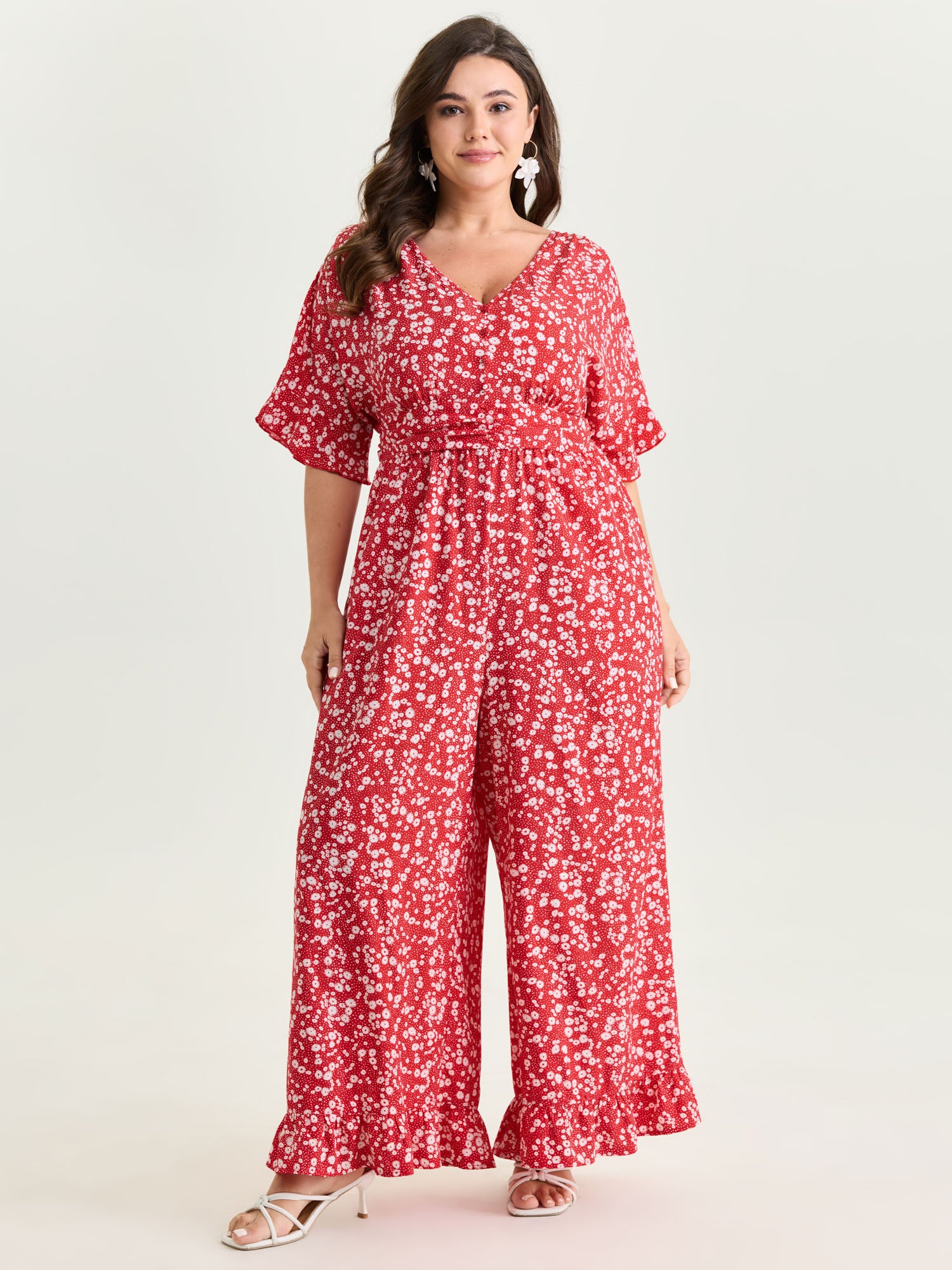 Ditsy Floral Print Ruffled Hem Jumpsuit