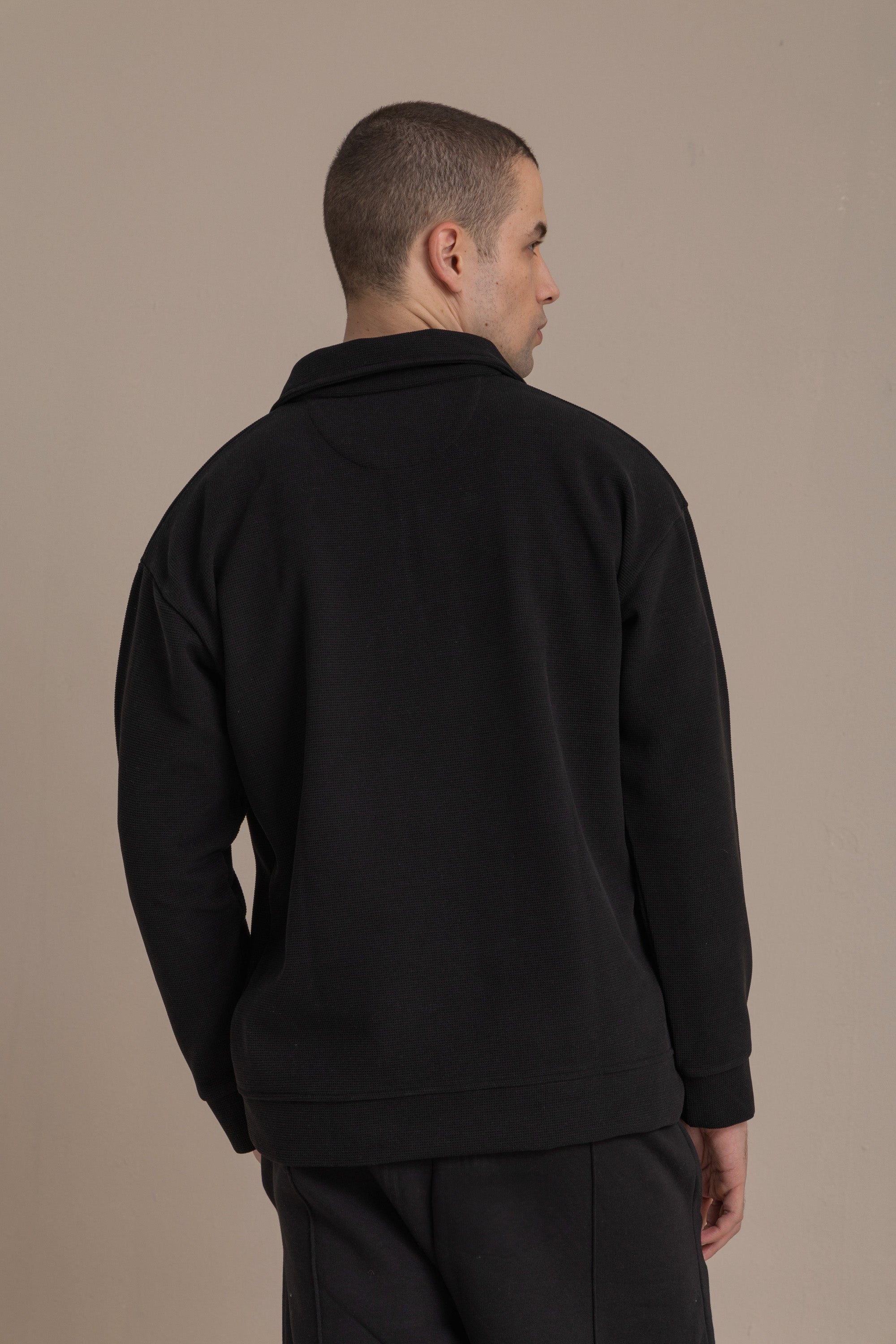 Black Textured Quarter Zipper