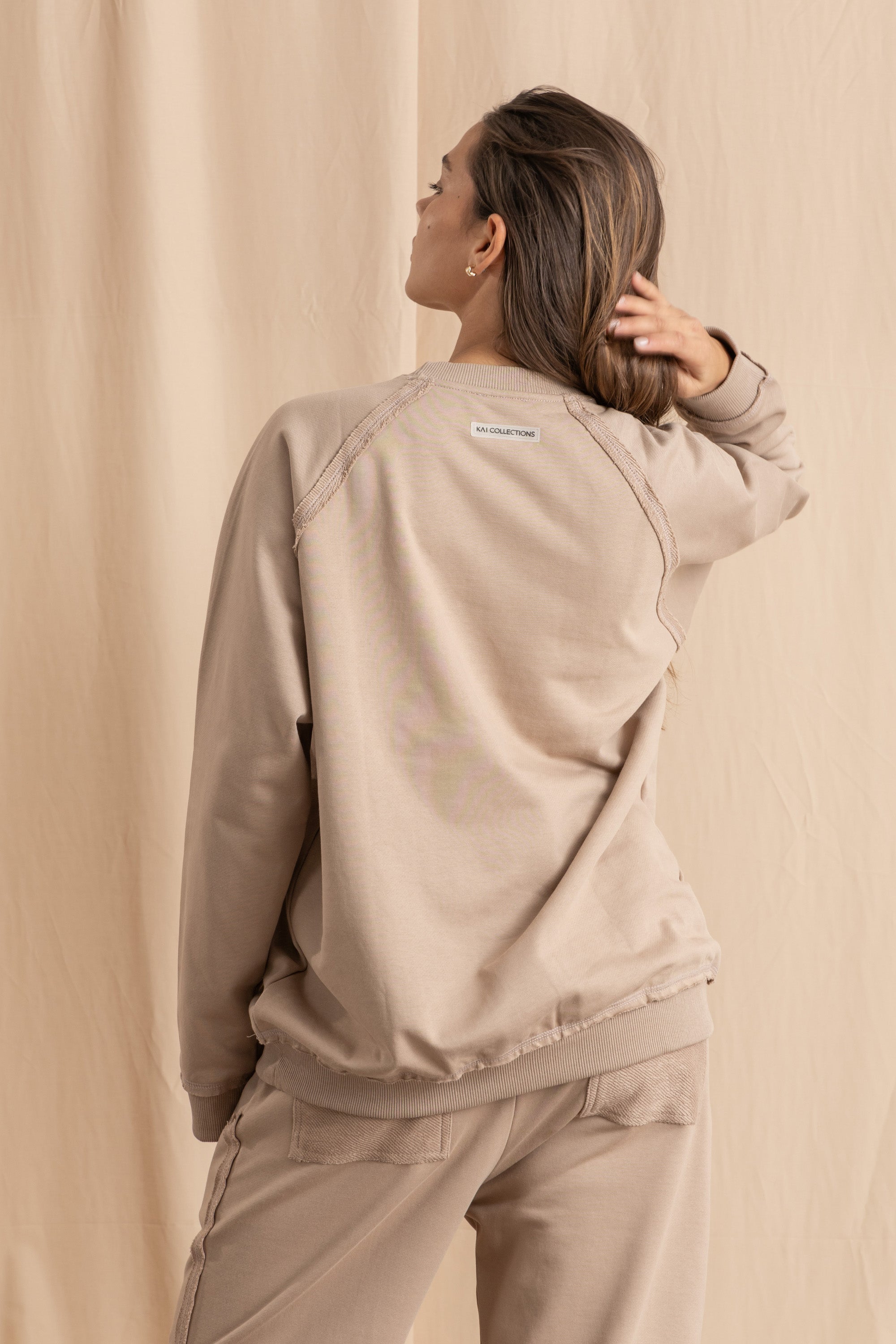 Unisex Beige Distressed Sweatshirt