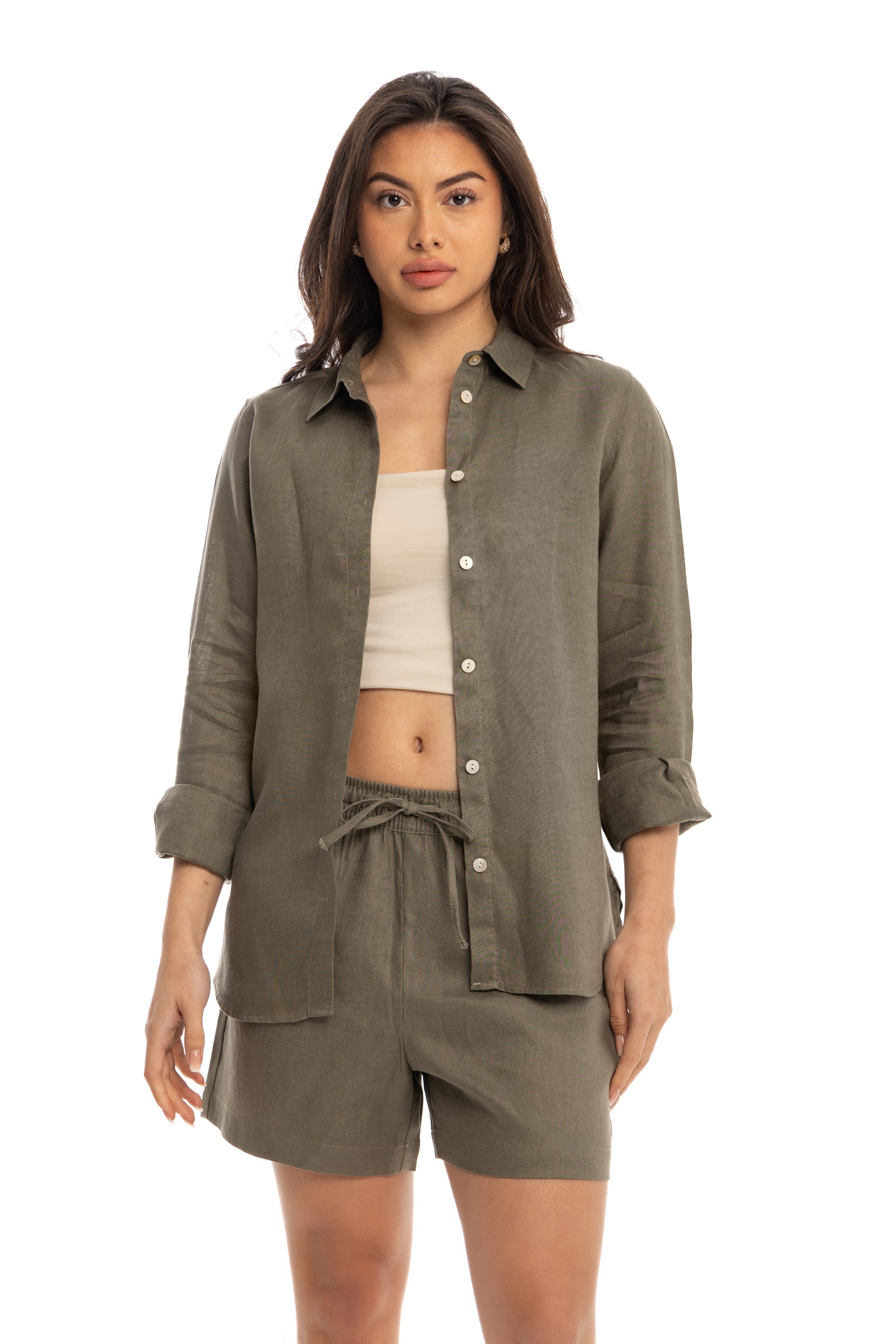 Women's Olive Linen Shorts