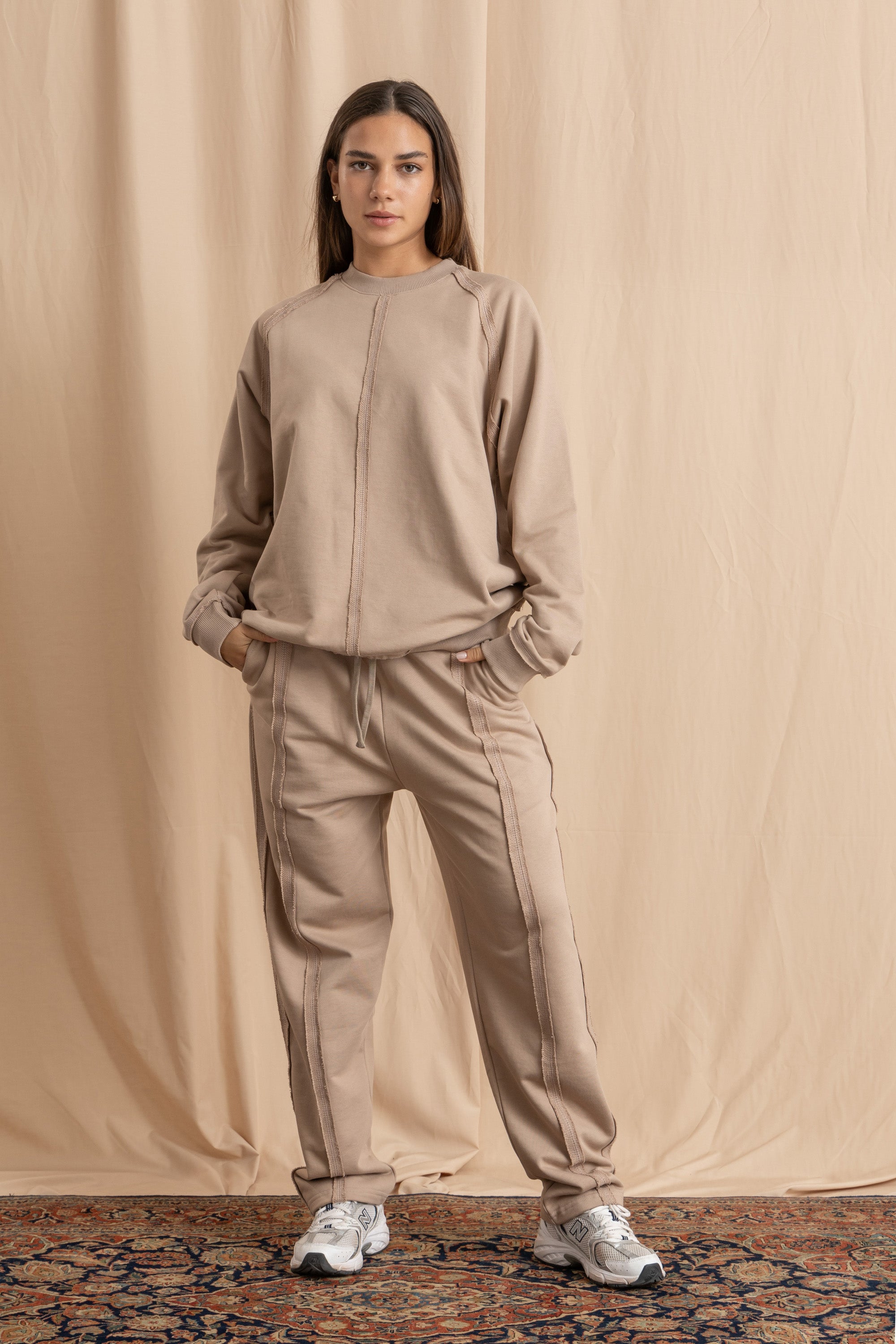 Unisex Beige Distressed Sweatshirt