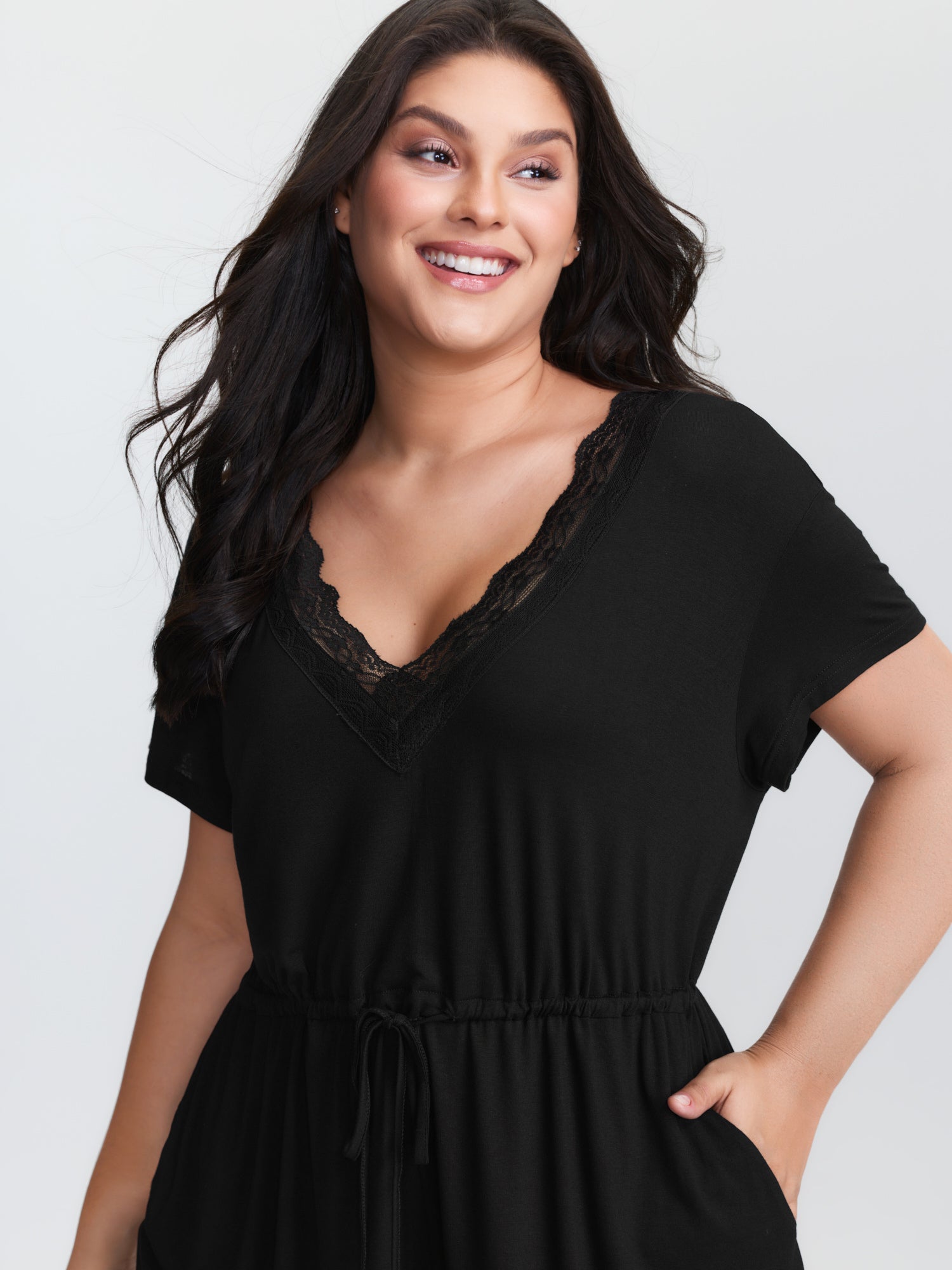 Supersoft Lace Trim Neckline Lounge Romper