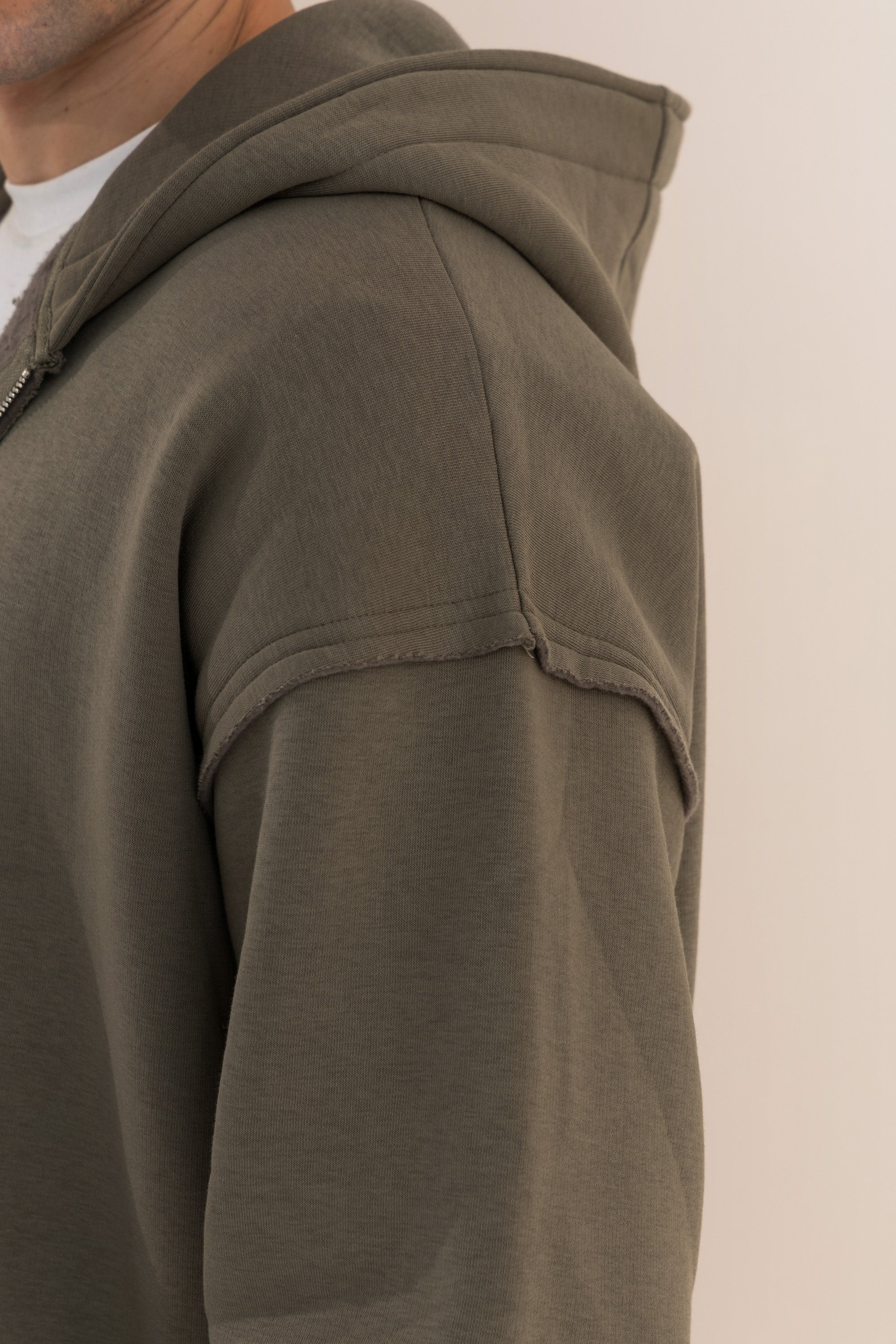 Olive Zip Up Distressed Hoodie