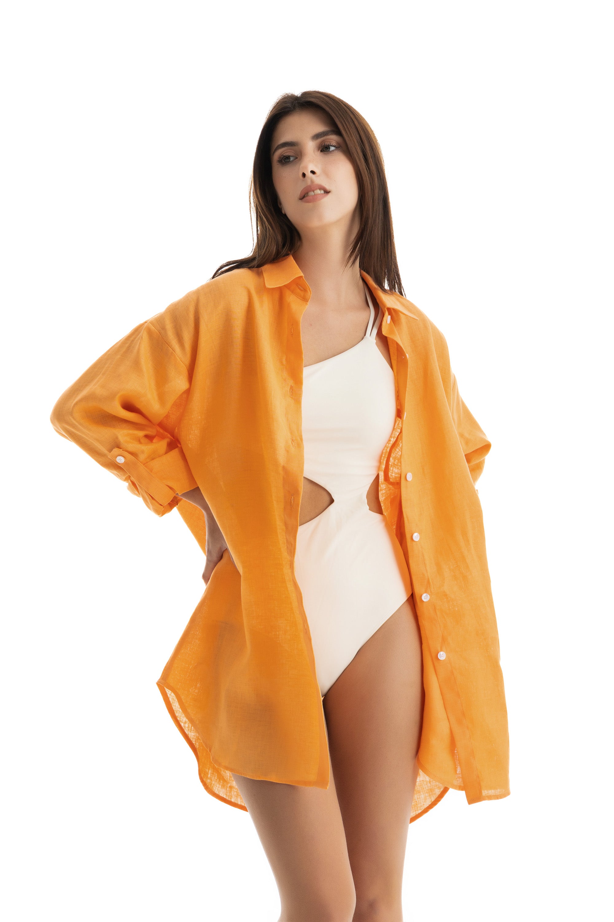 Women's Orange Linen Cover Up