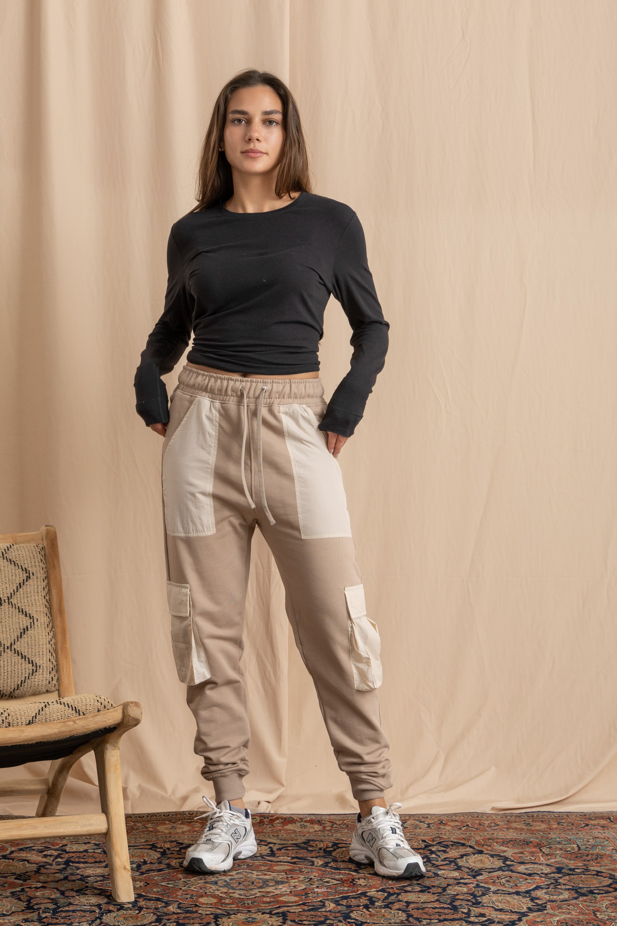 Unisex Beige Cargo Sweatpants