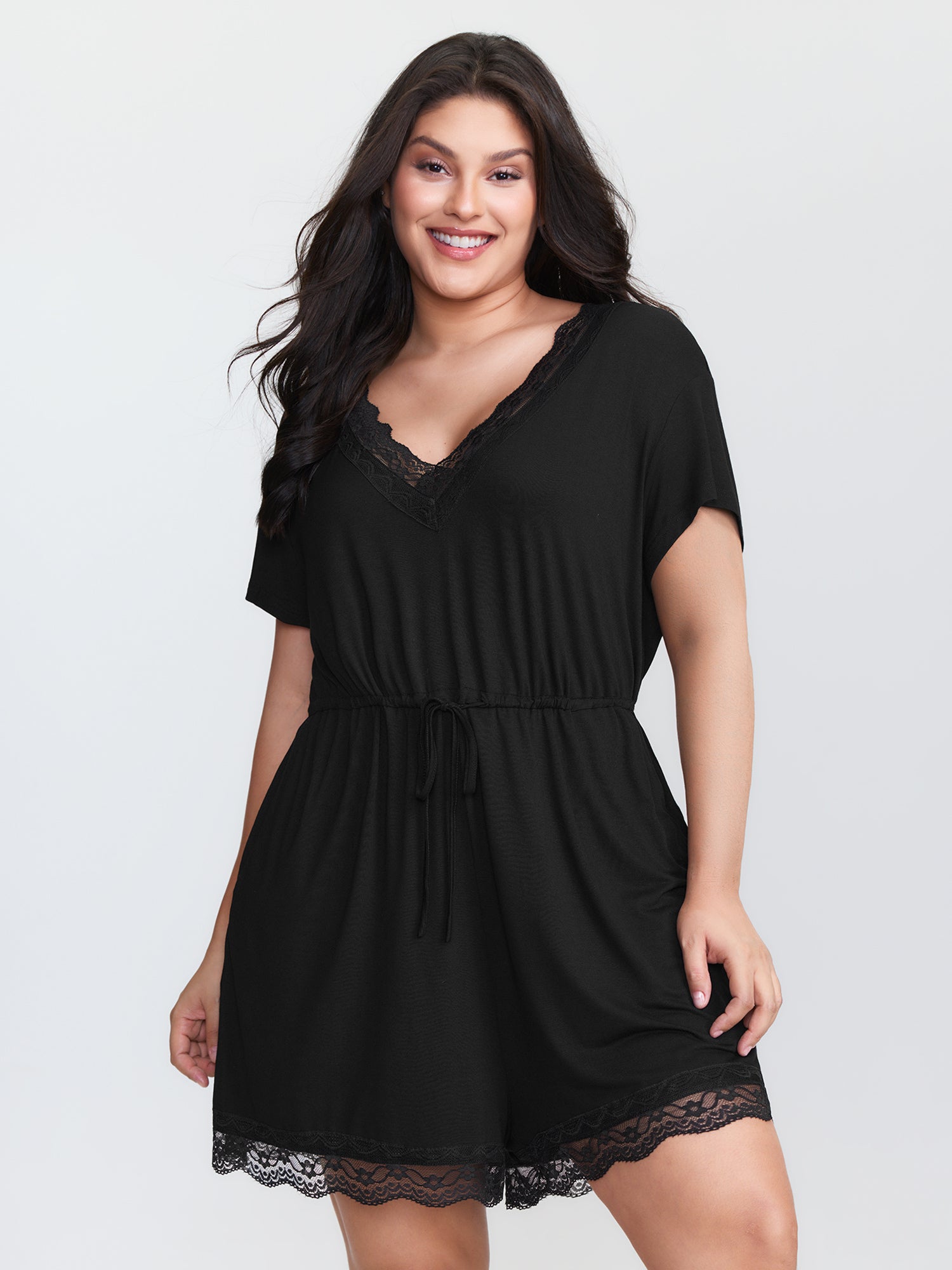 Supersoft Lace Trim Neckline Lounge Romper