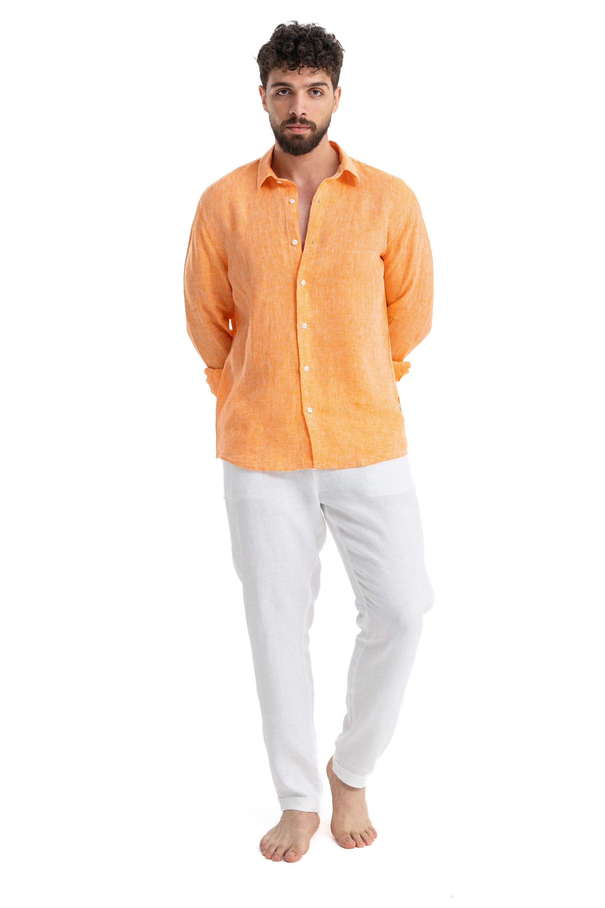 Men's Orange Linen Shirt