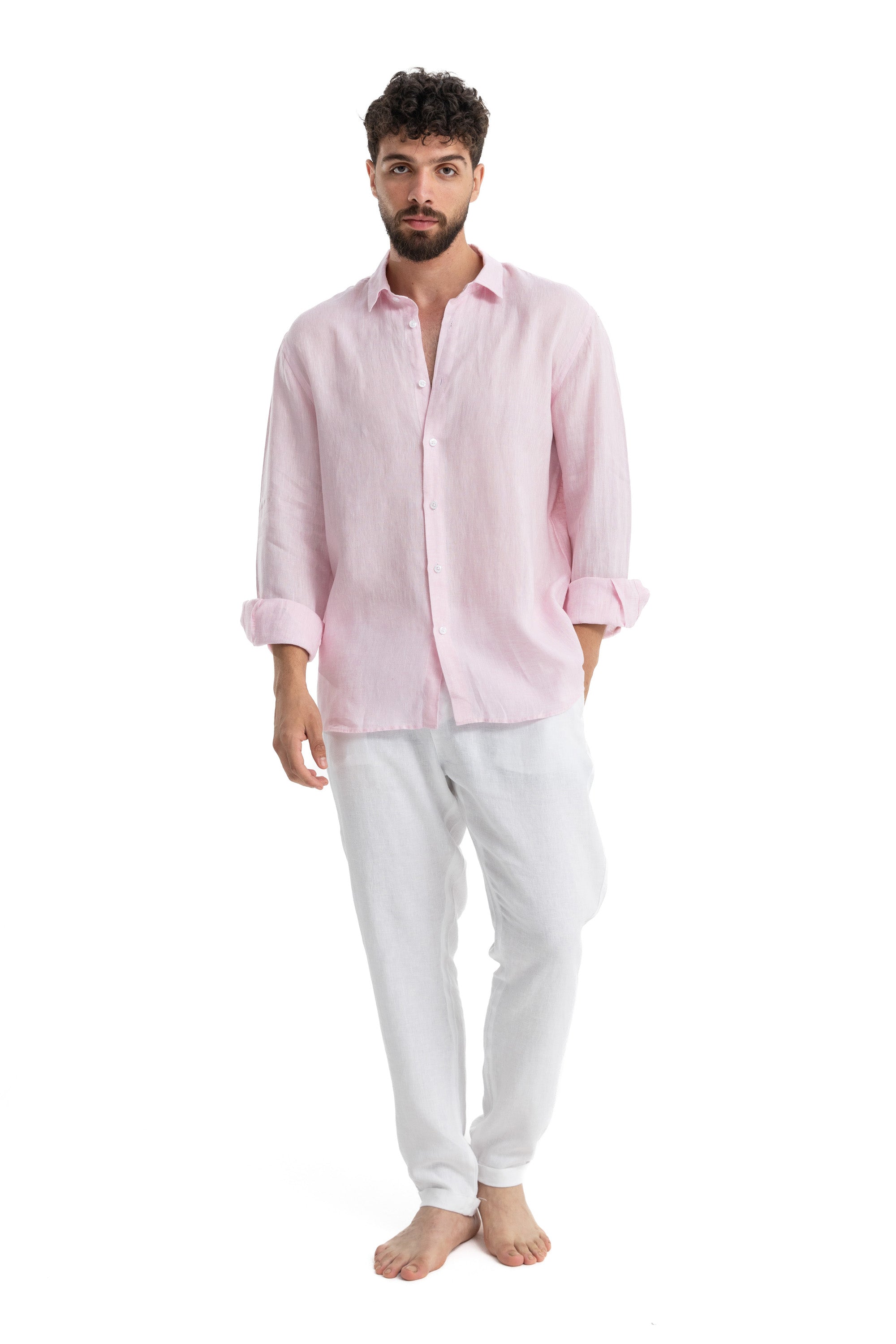 Men's Pink Linen Shirt