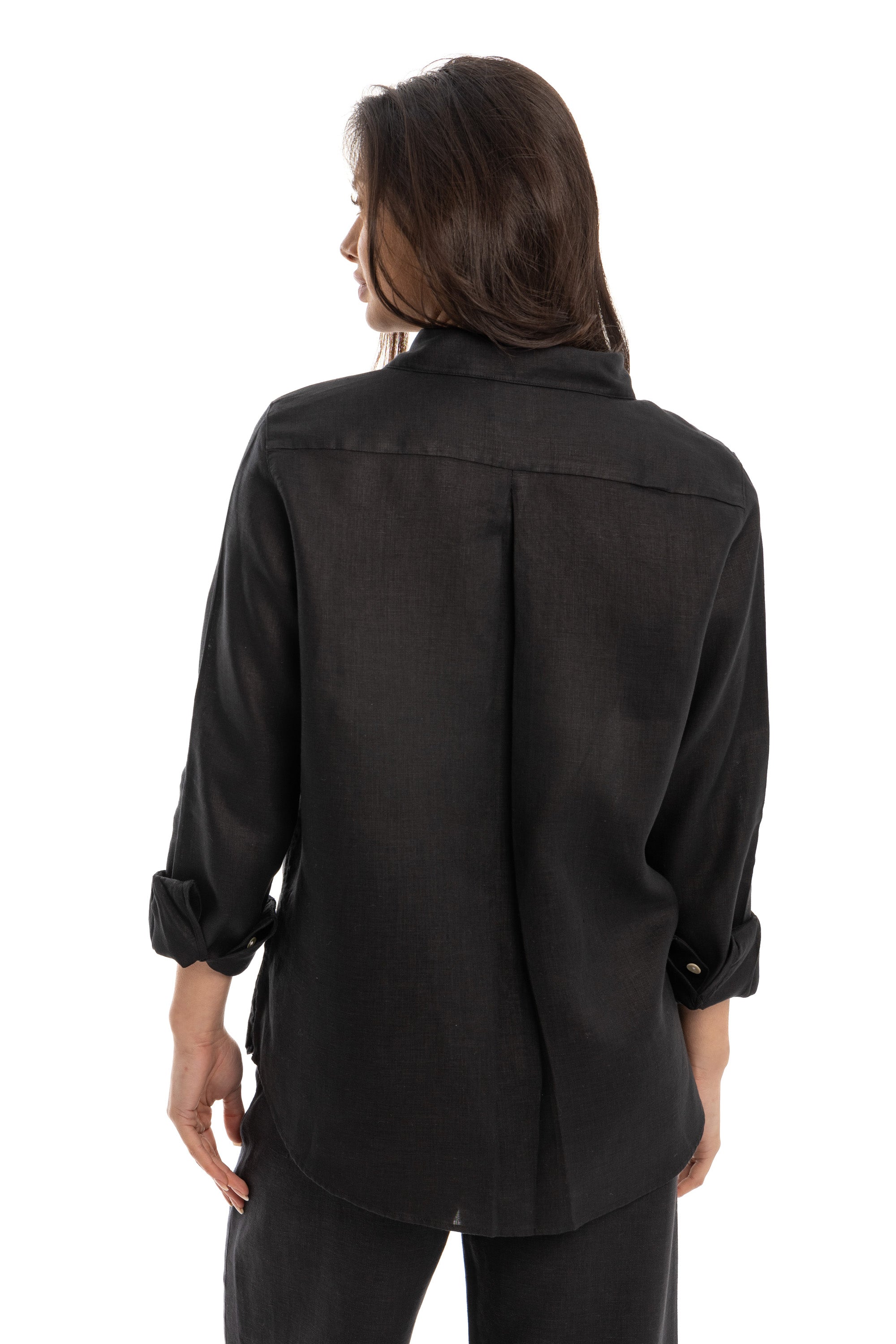 women's black linen shirt