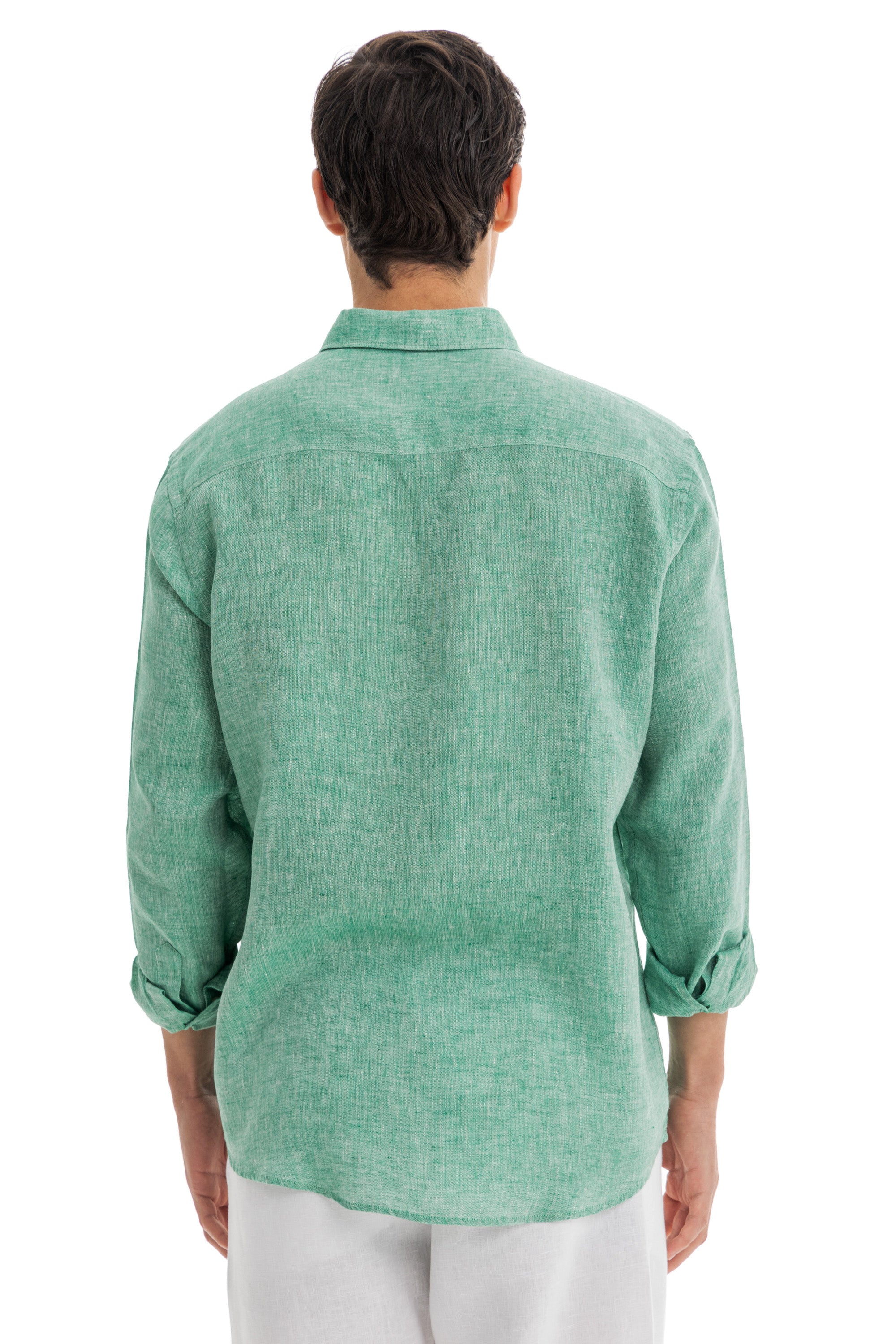 Men's Green Melange Linen Shirt