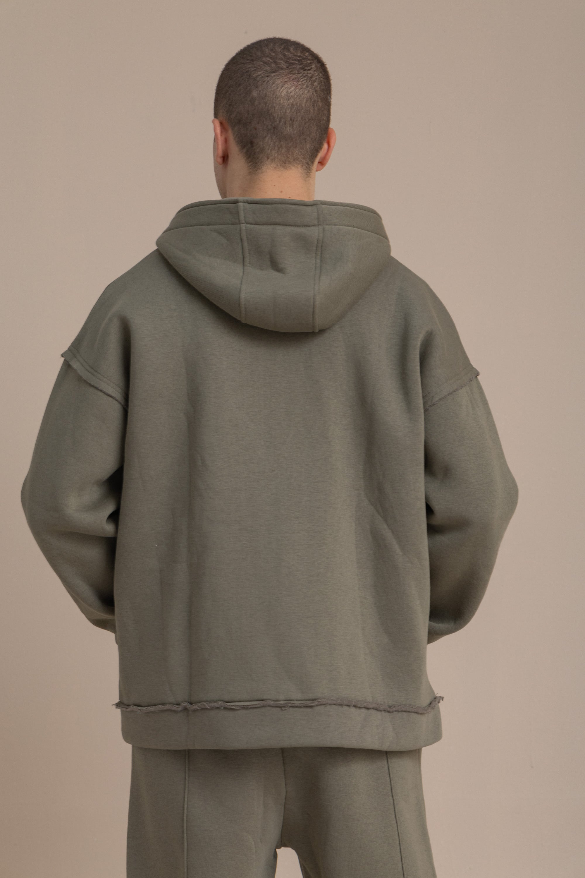 Olive Zip Up Distressed Hoodie