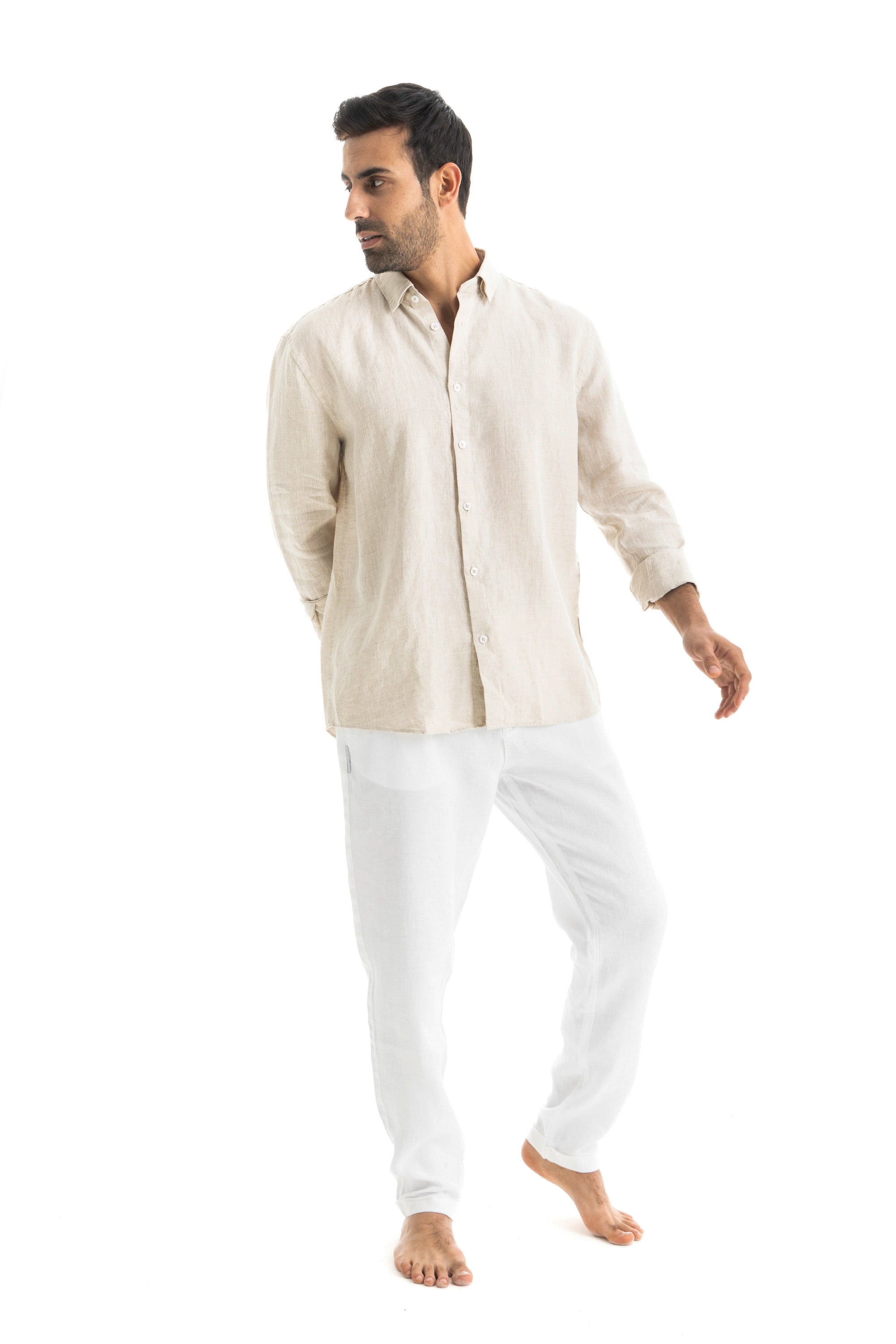 Men's Beige Linen Shirt