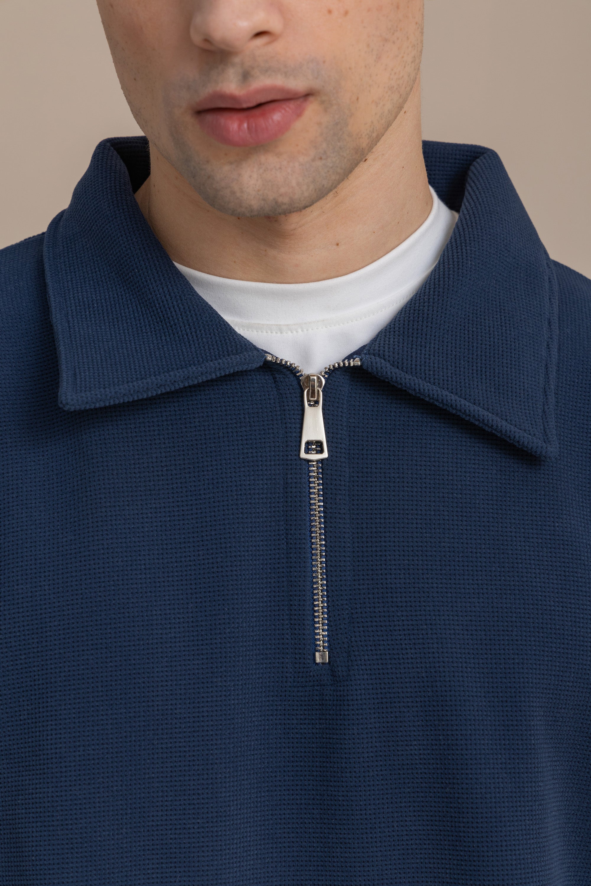 Navy Textured Quarter Zipper