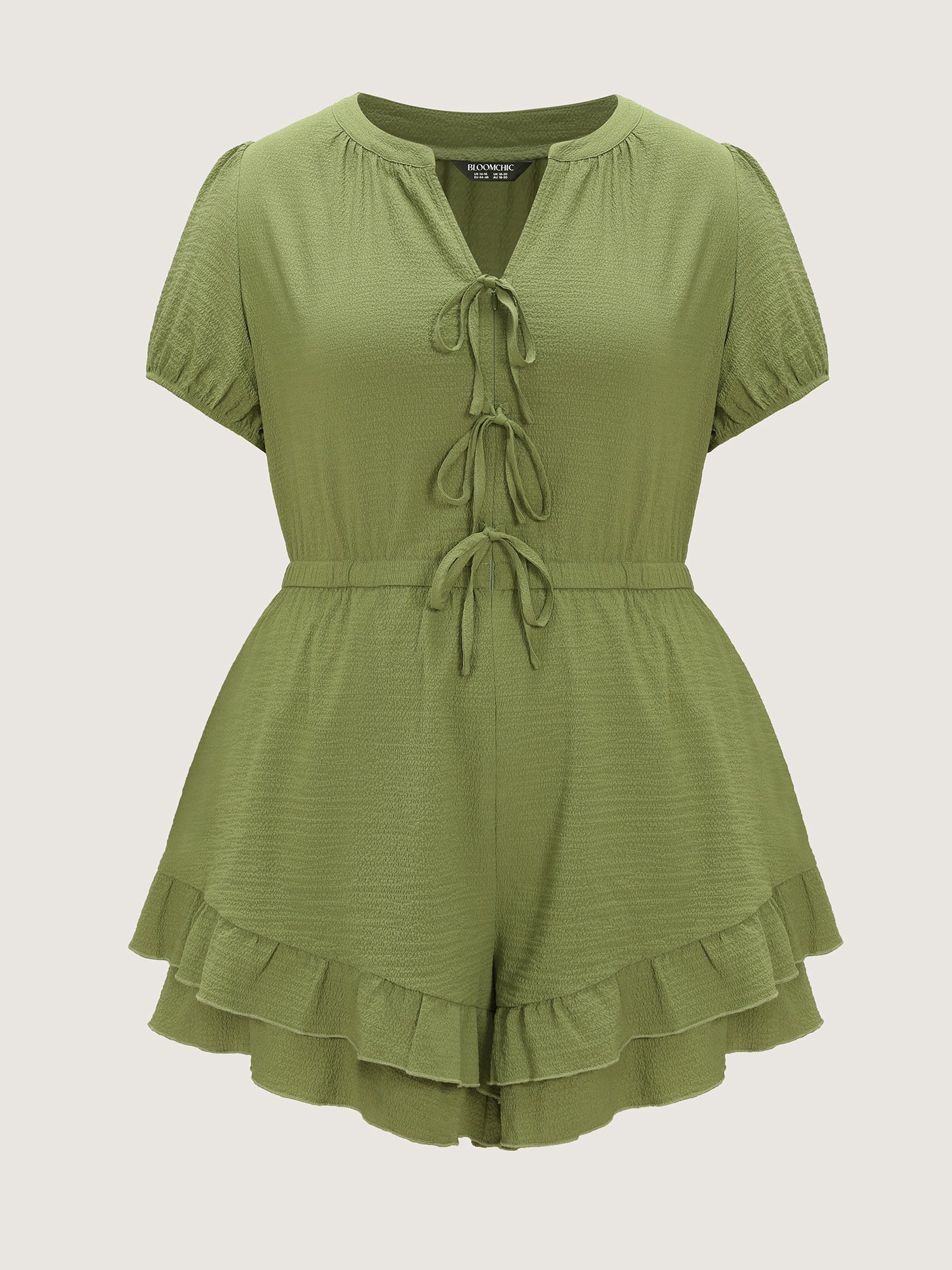 Triple Front Tie Ruffled Hem Romper