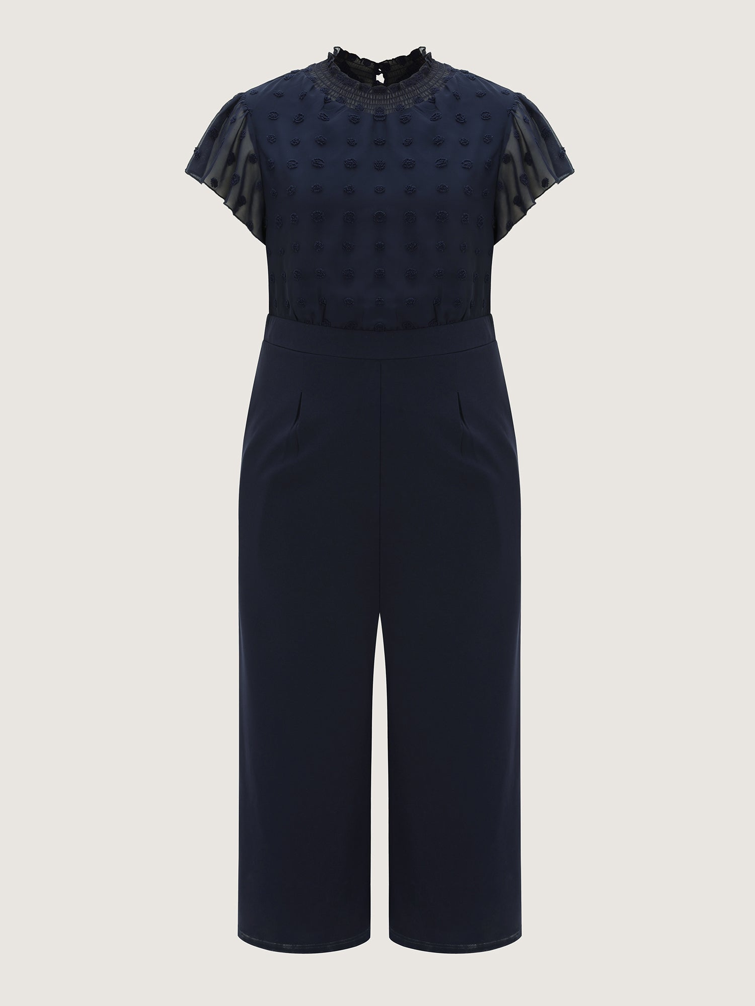 Textured Mock Neck Ruffled Sleeve Jumpsuit