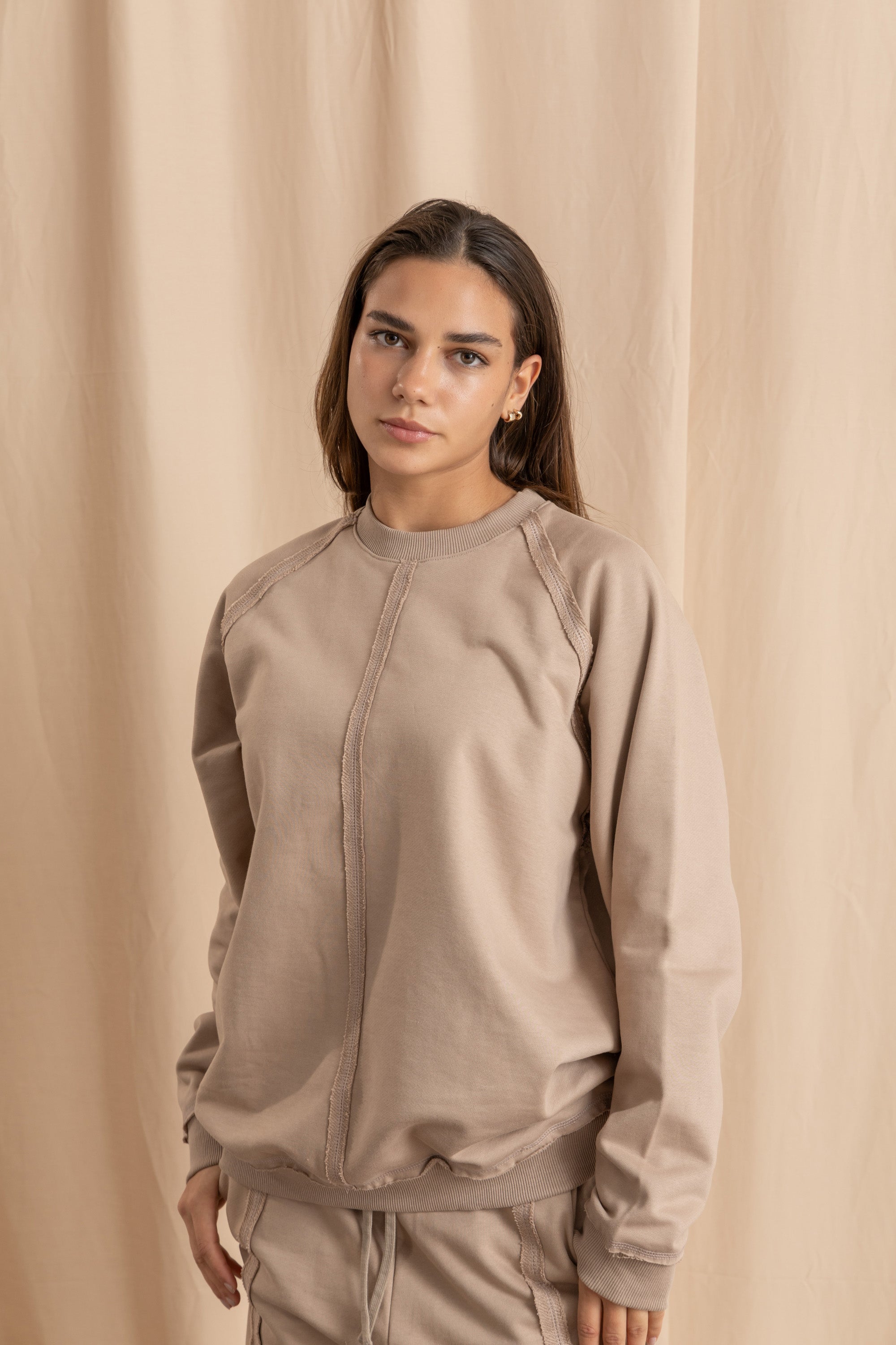 Unisex Beige Distressed Sweatshirt