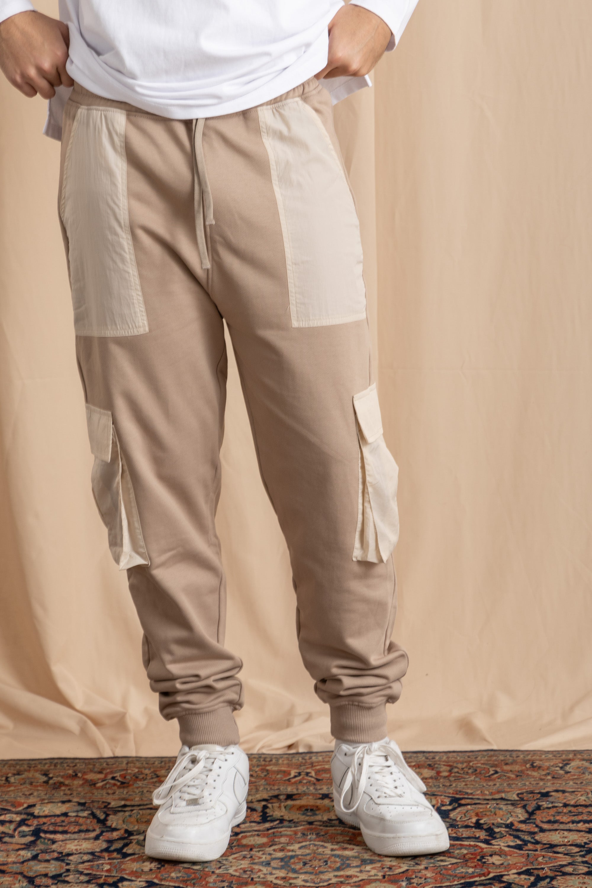 Unisex Beige Cargo Sweatpants