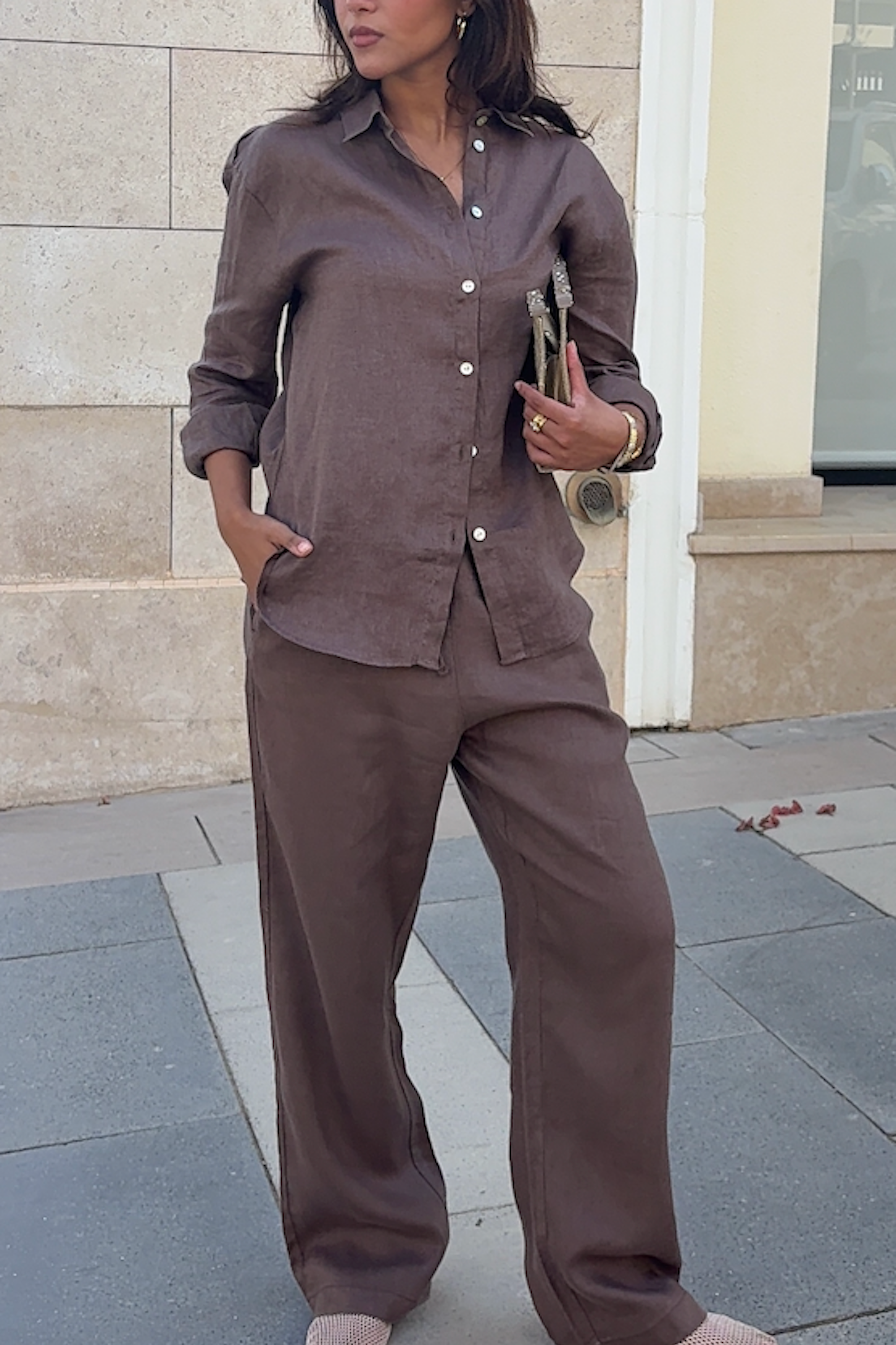 Women's Brown Linen Shirt