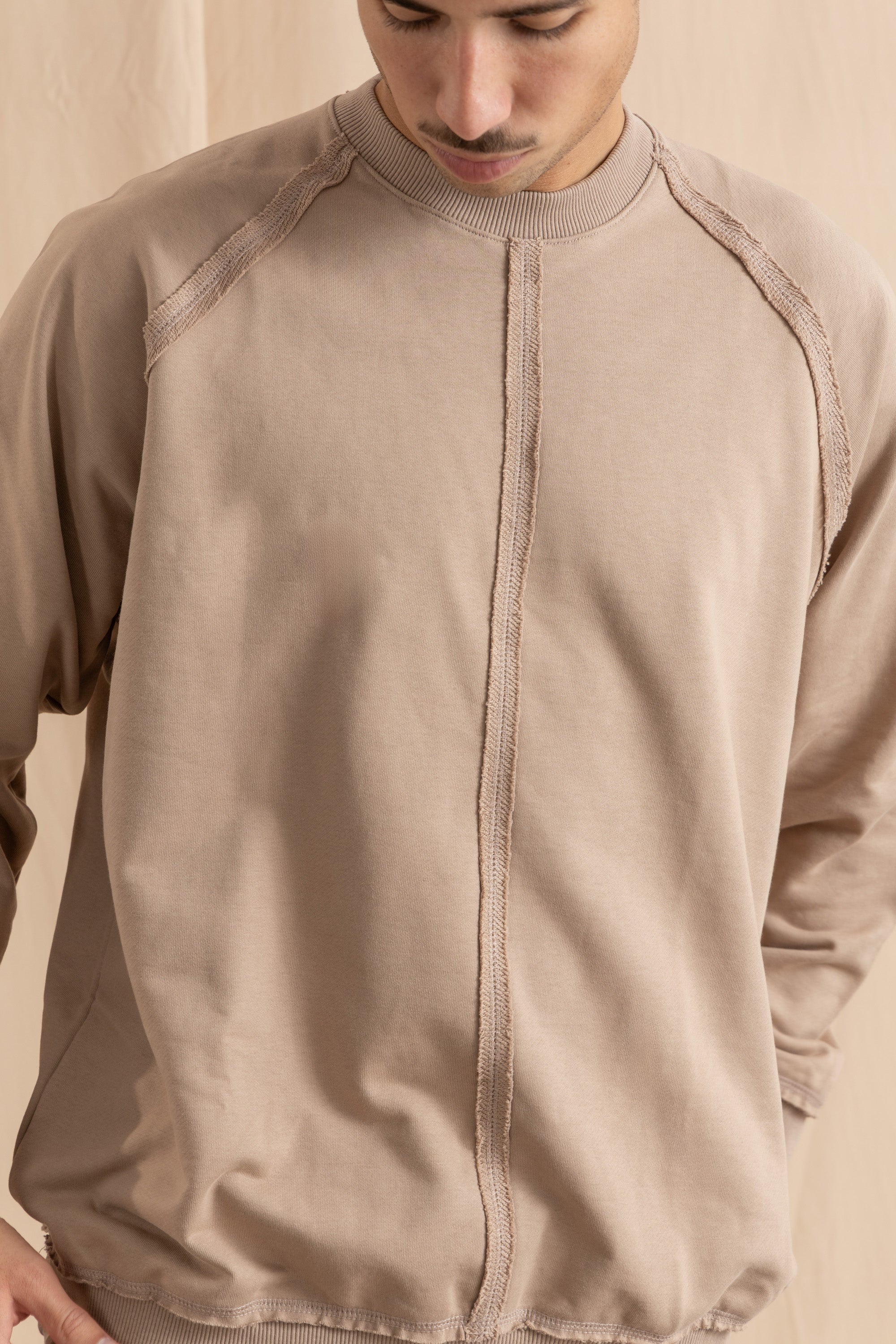 Unisex Beige Distressed Sweatshirt