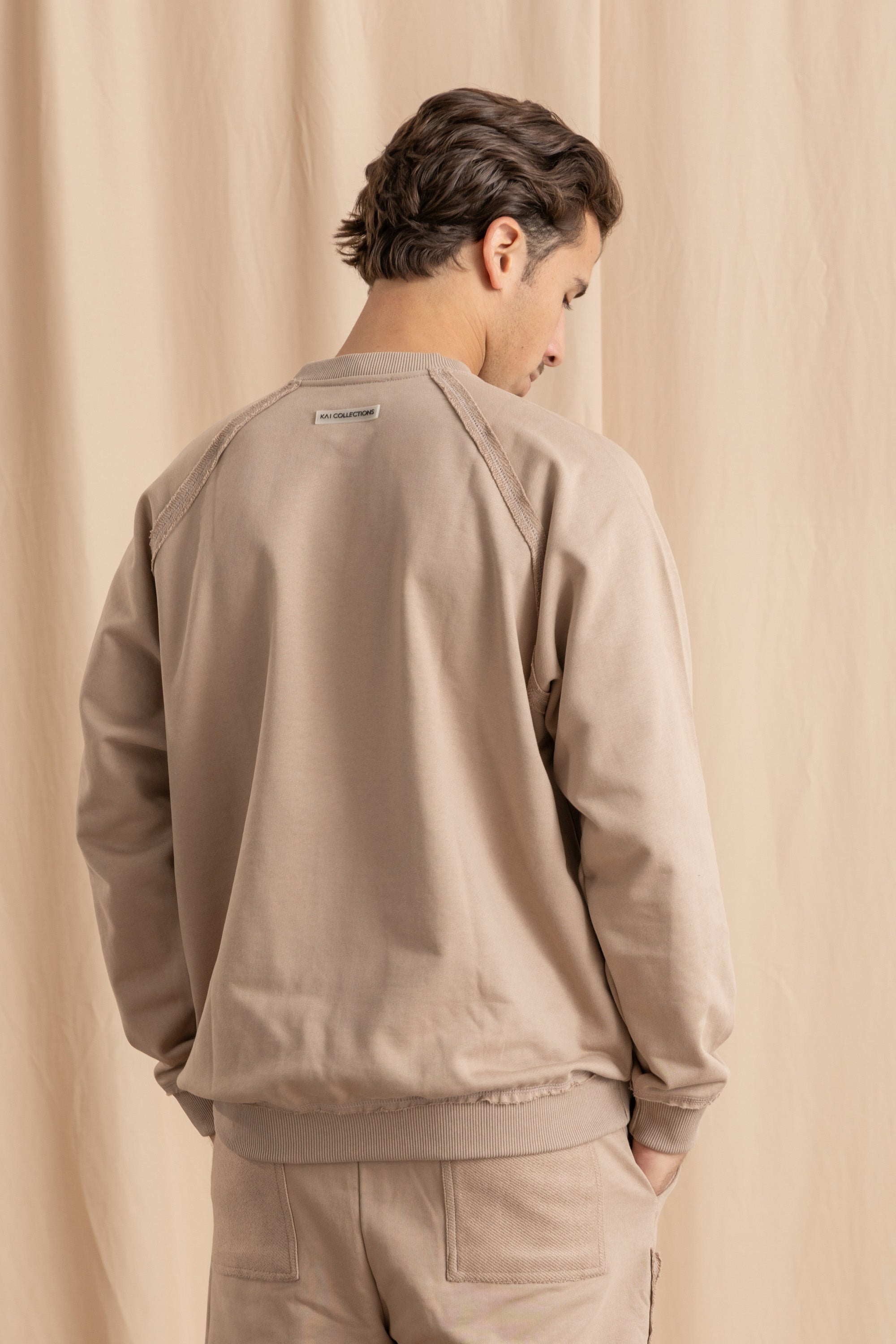 Unisex Beige Distressed Sweatshirt