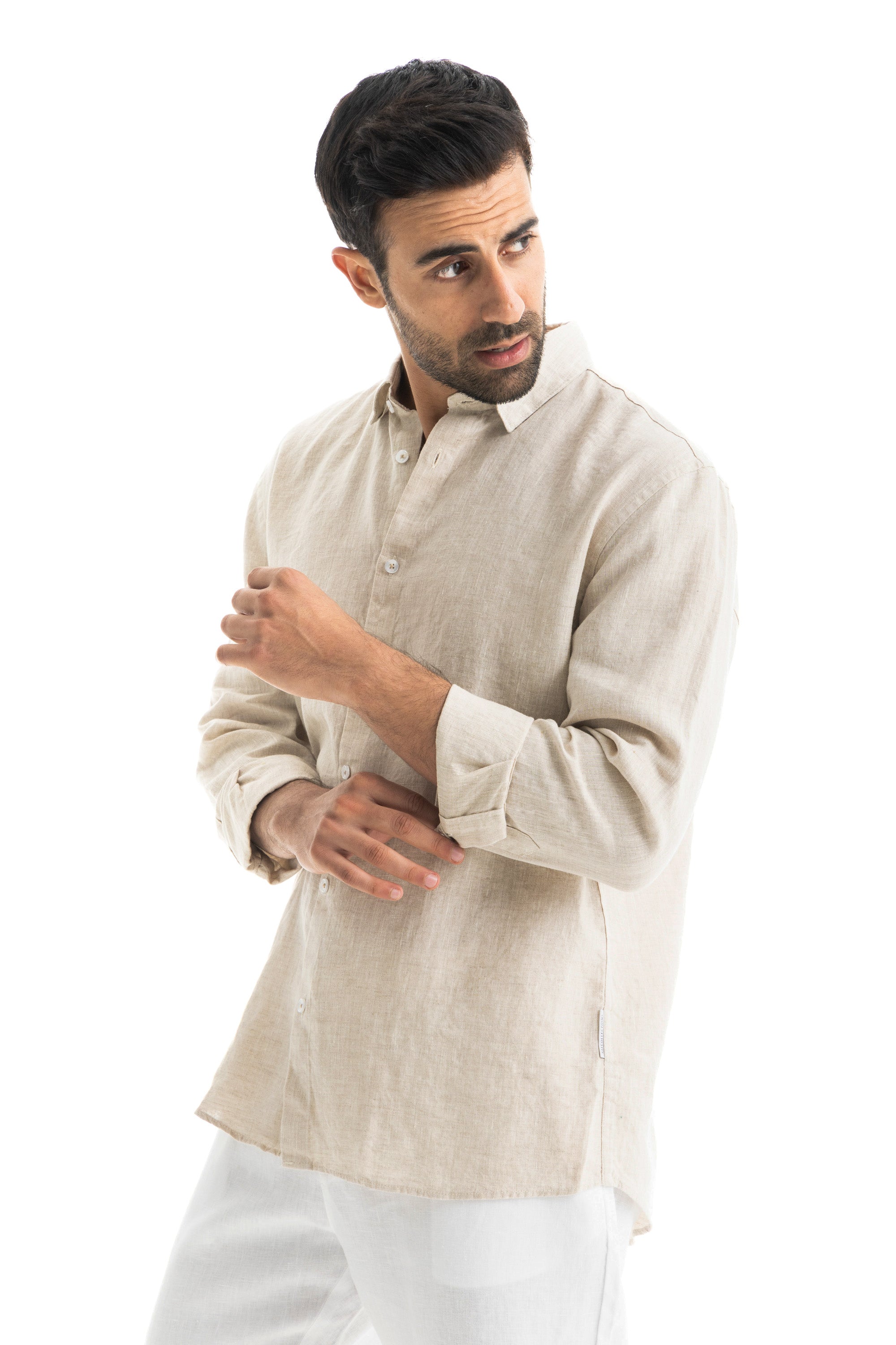Men's Beige Linen Shirt