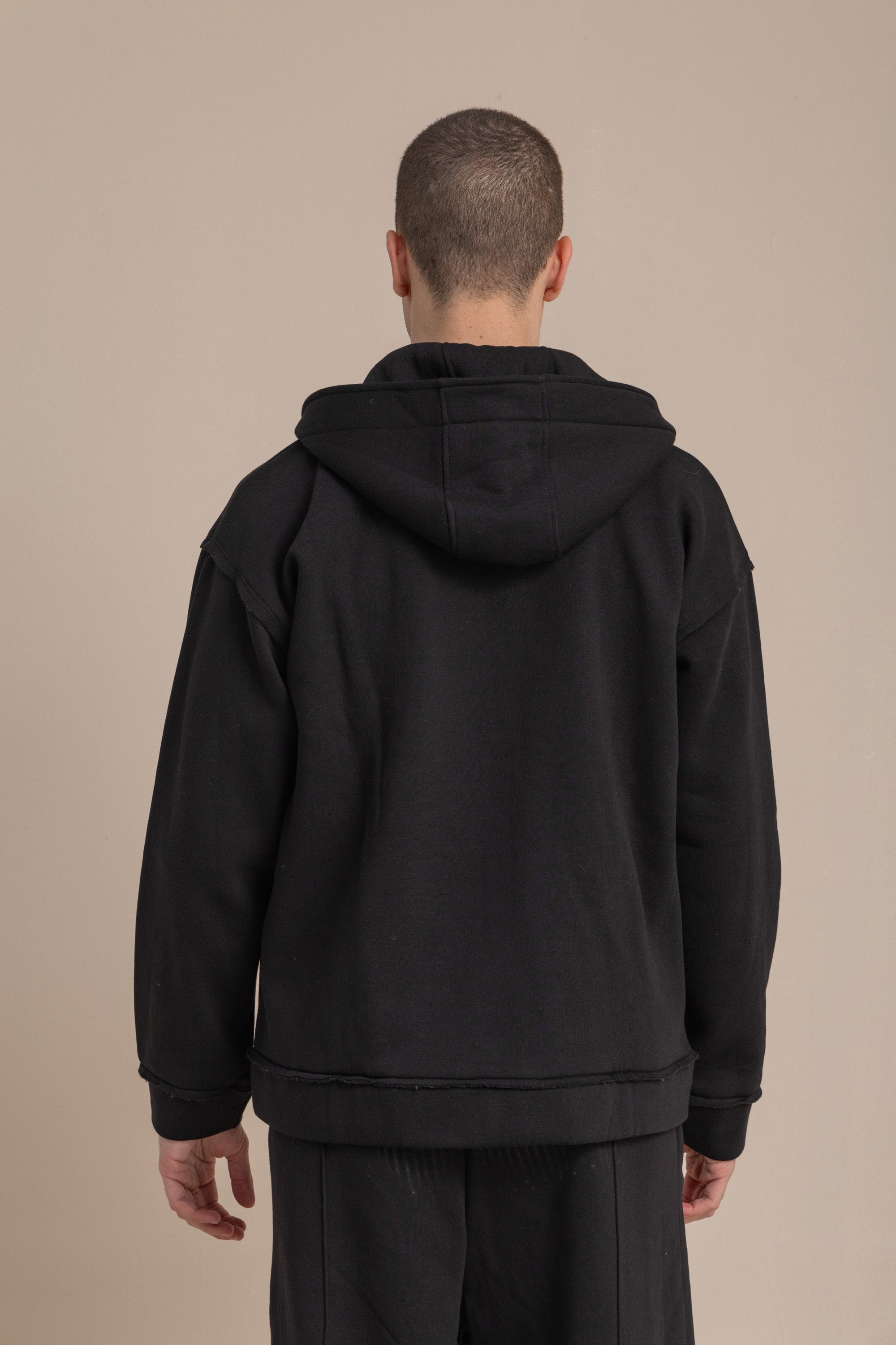 Black Zip Up Distressed Hoodie