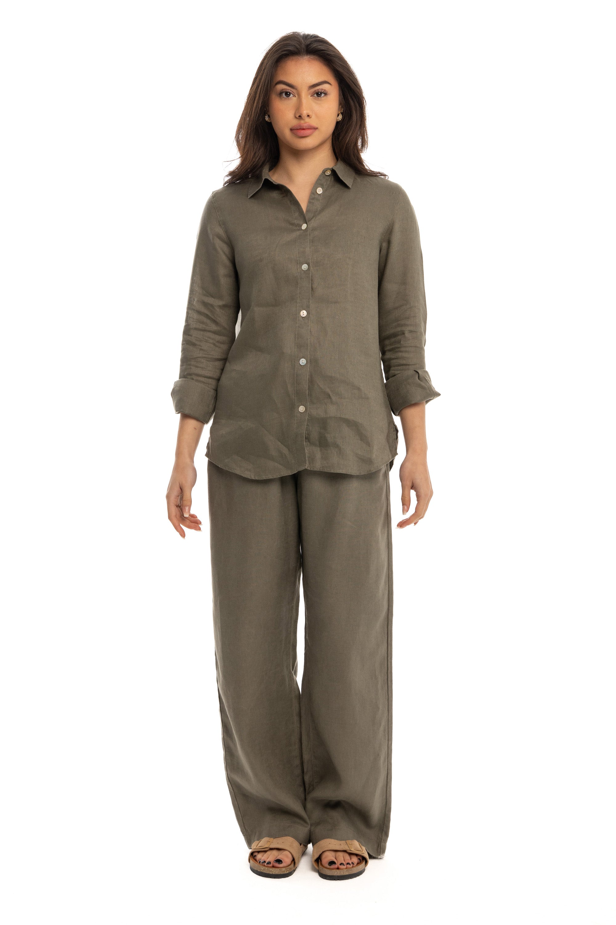 Women's Olive Linen Shirt