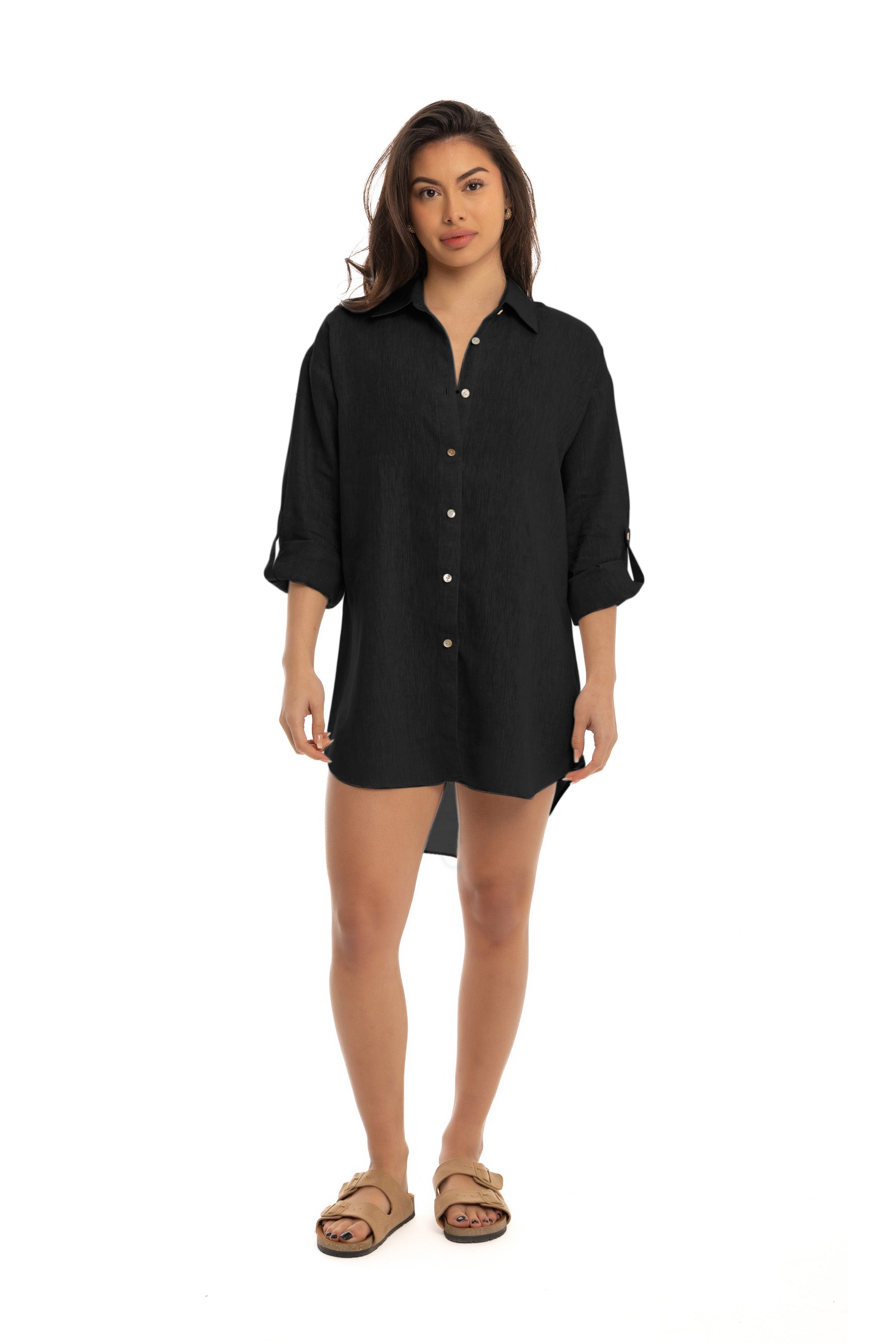 Women's Black Linen Cover Up