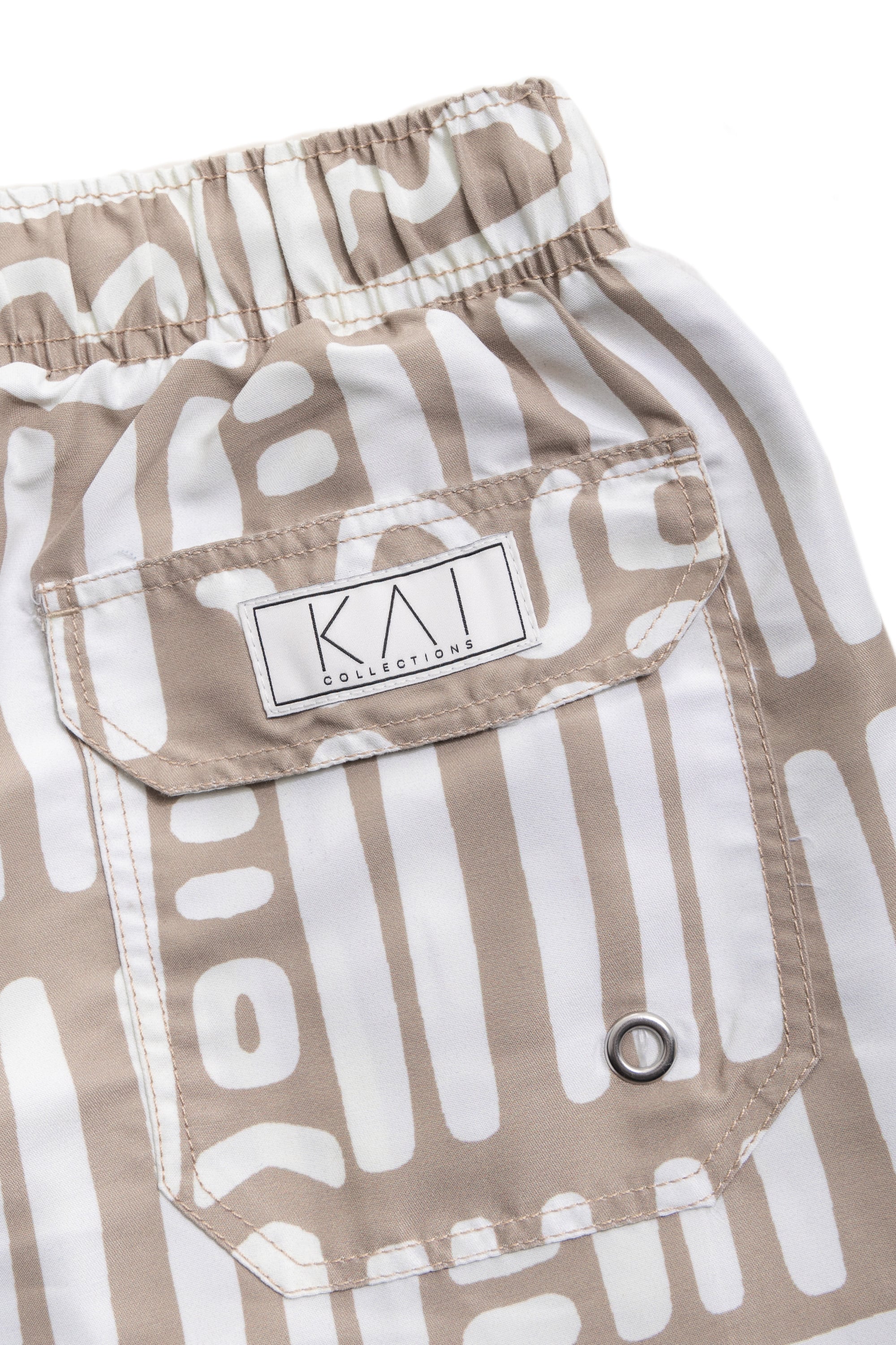Beige Abstract Swim Shorts