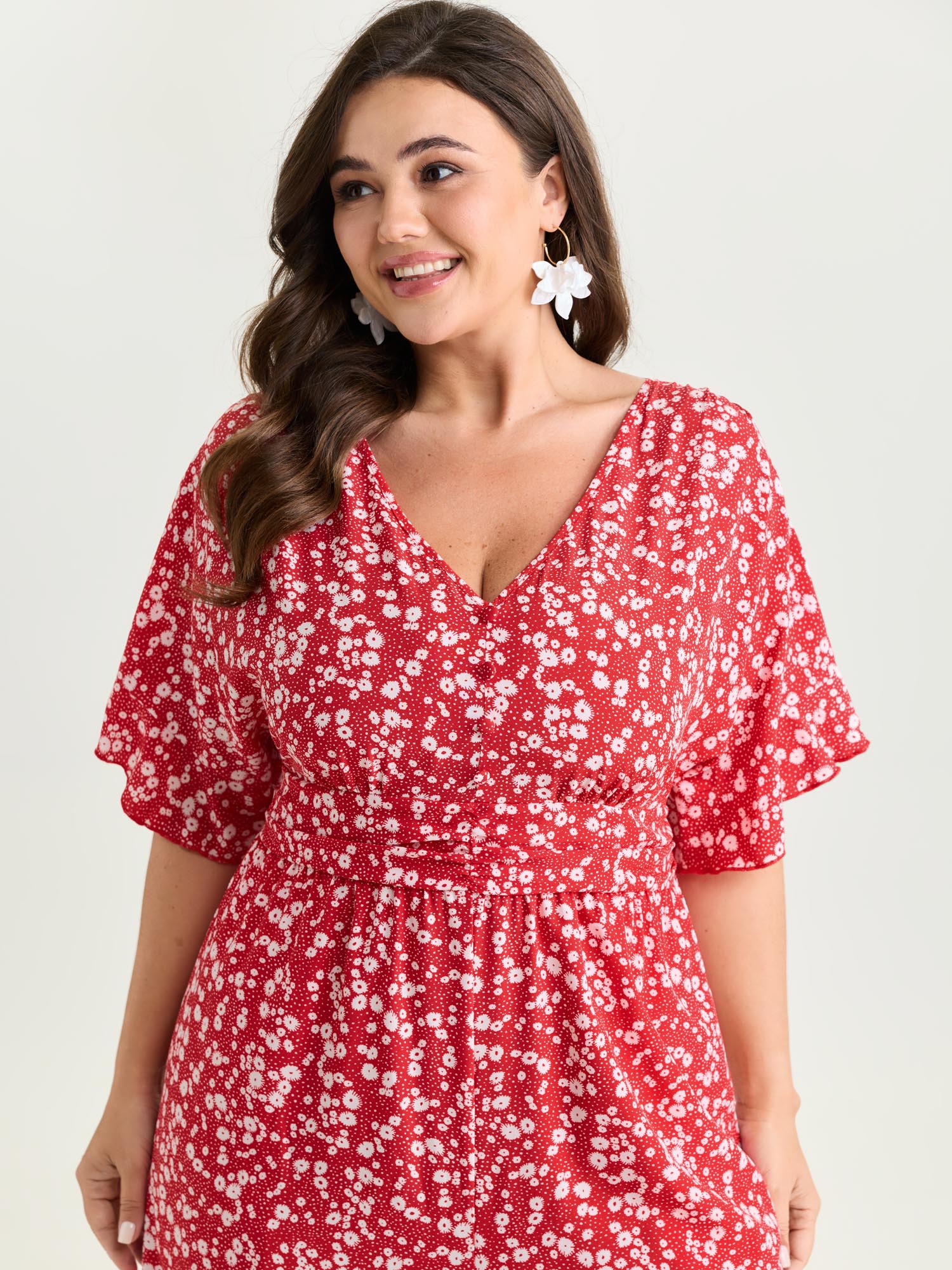 Ditsy Floral Print Ruffled Hem Jumpsuit