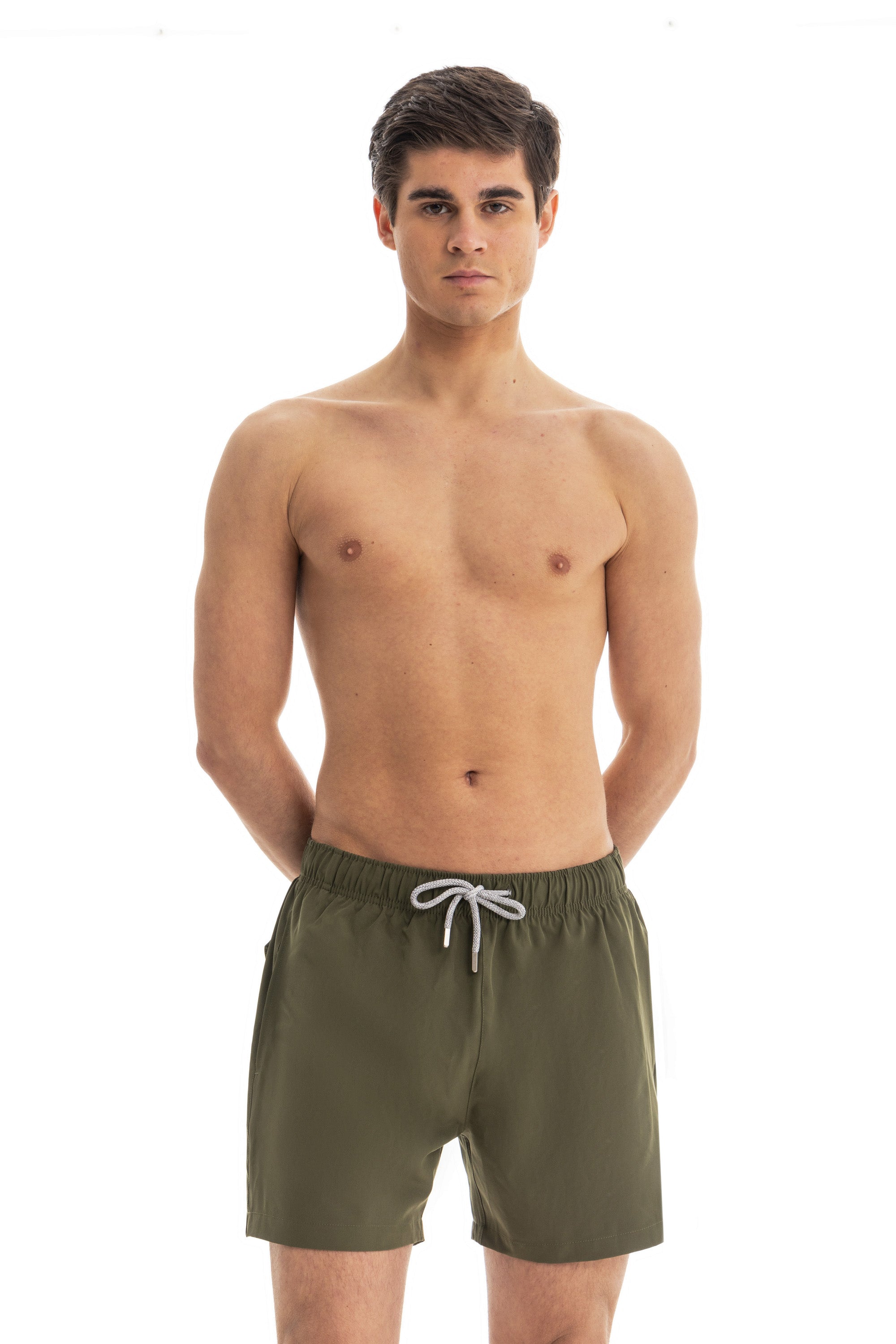 Solid Olive Swim Shorts (4 Way Stretch)