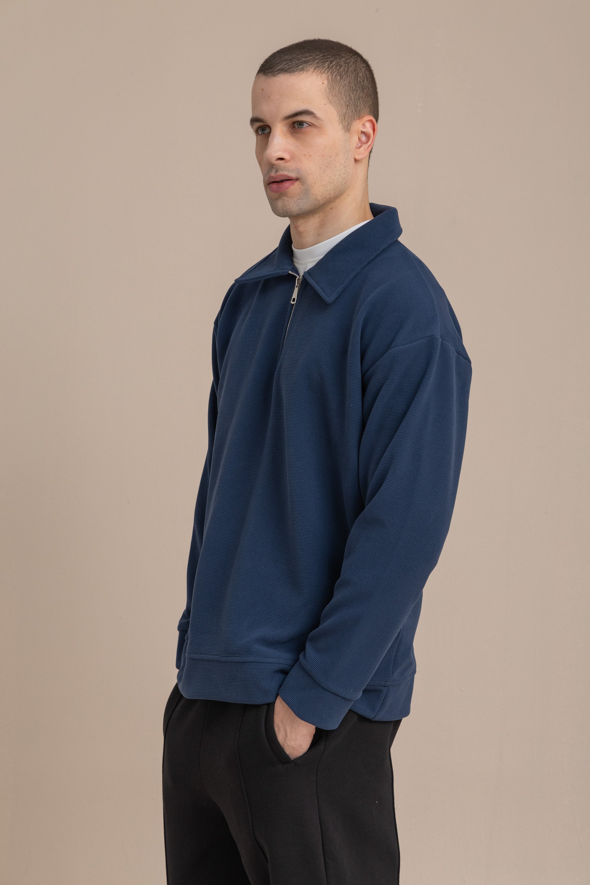Navy Textured Quarter Zipper