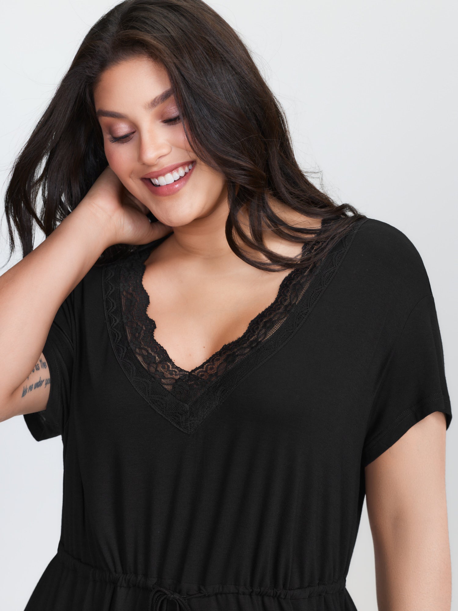 Supersoft Lace Trim Neckline Lounge Romper