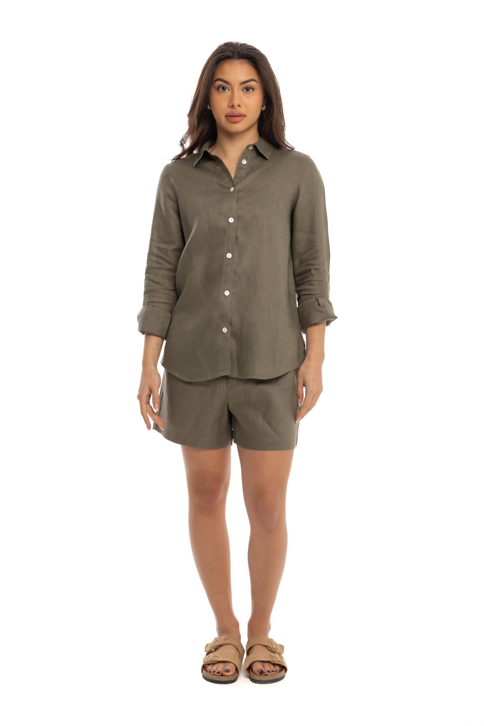 Women's Olive Linen Shirt
