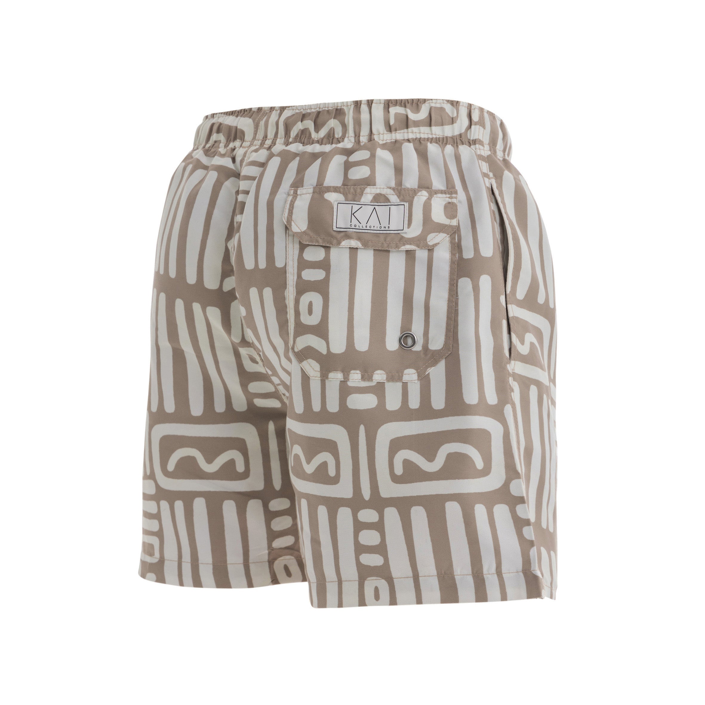 Beige Abstract Swim Shorts