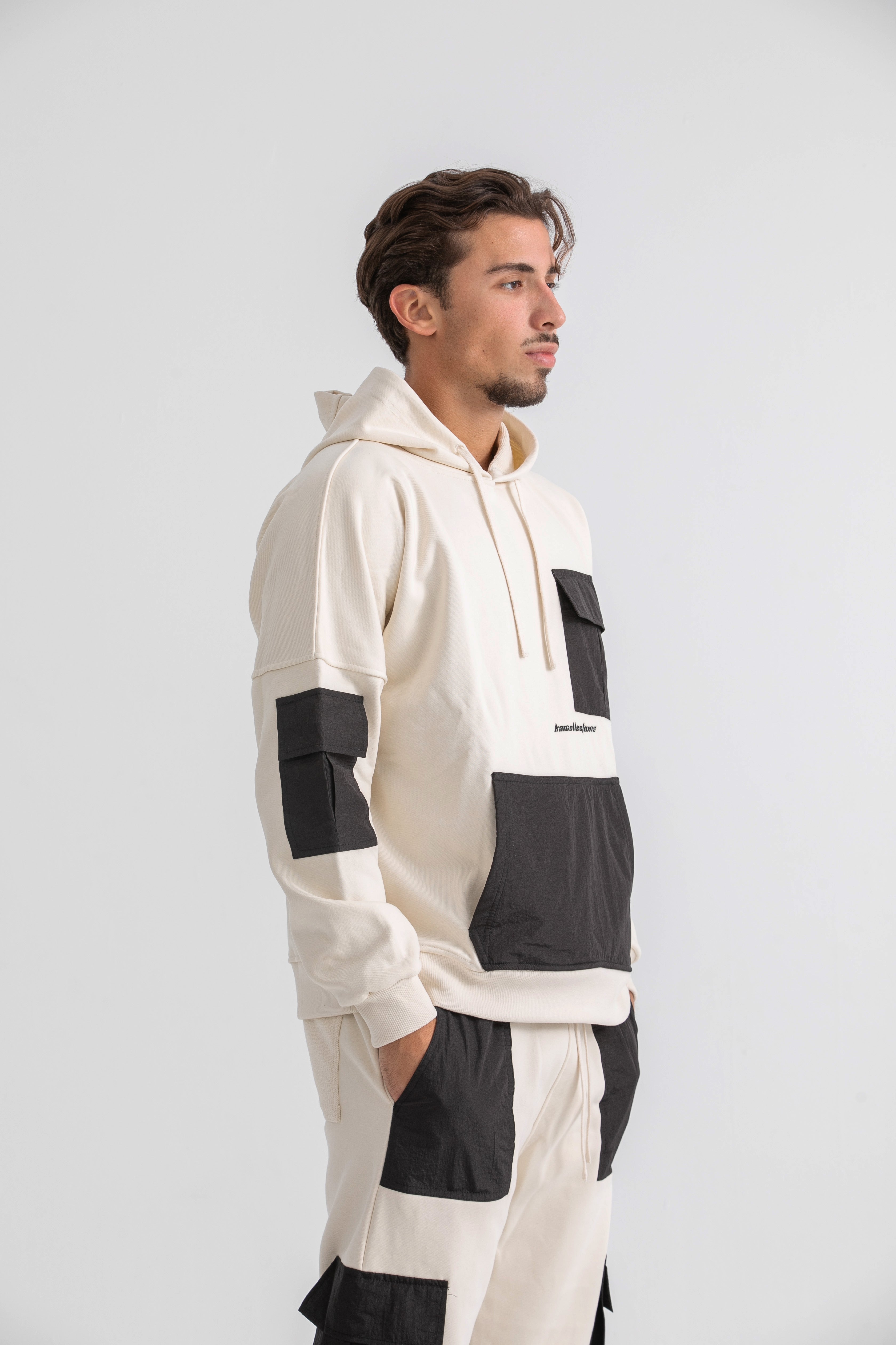 Ivory & Black Cargo Hoodie