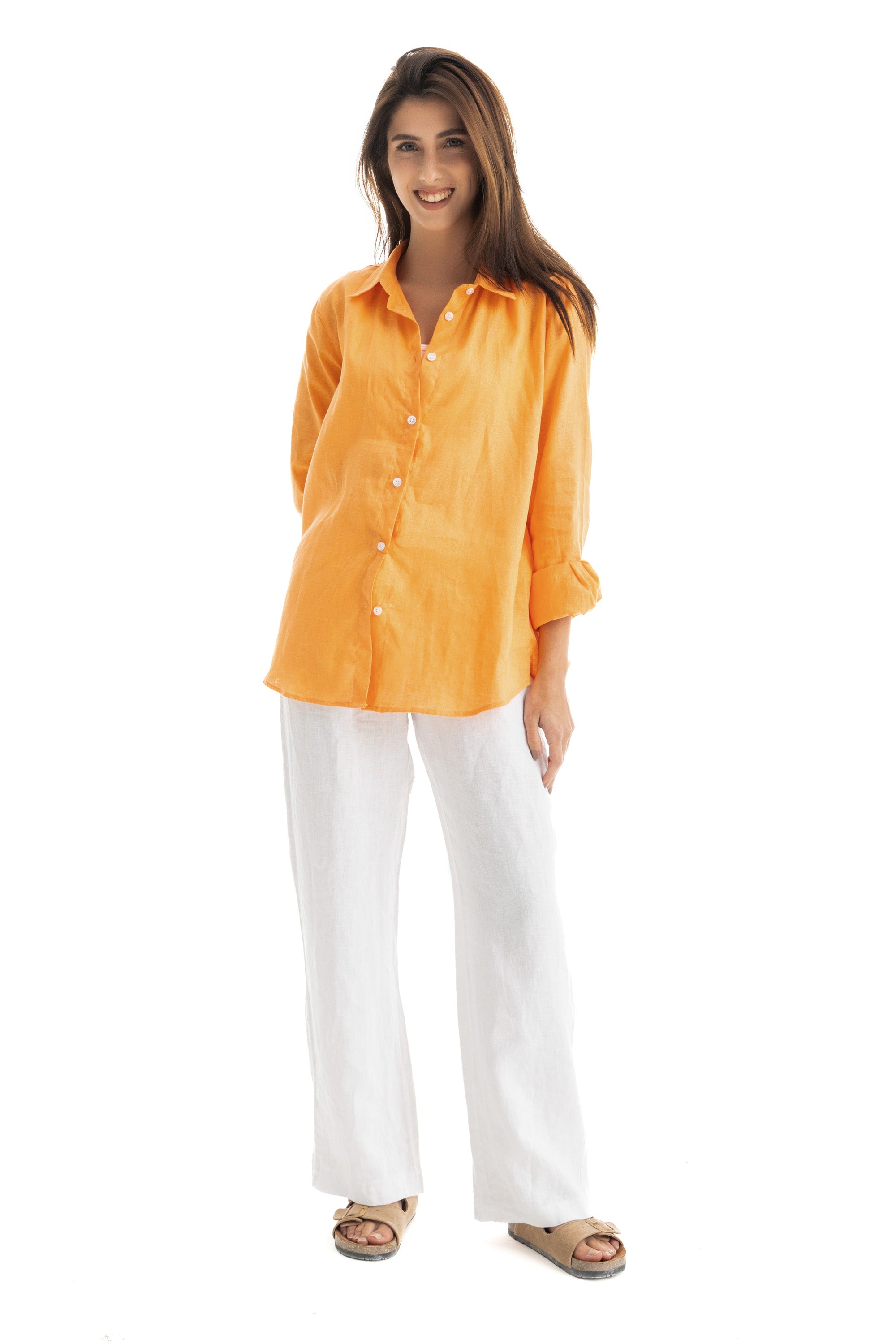 Womens Orange Linen Shirt