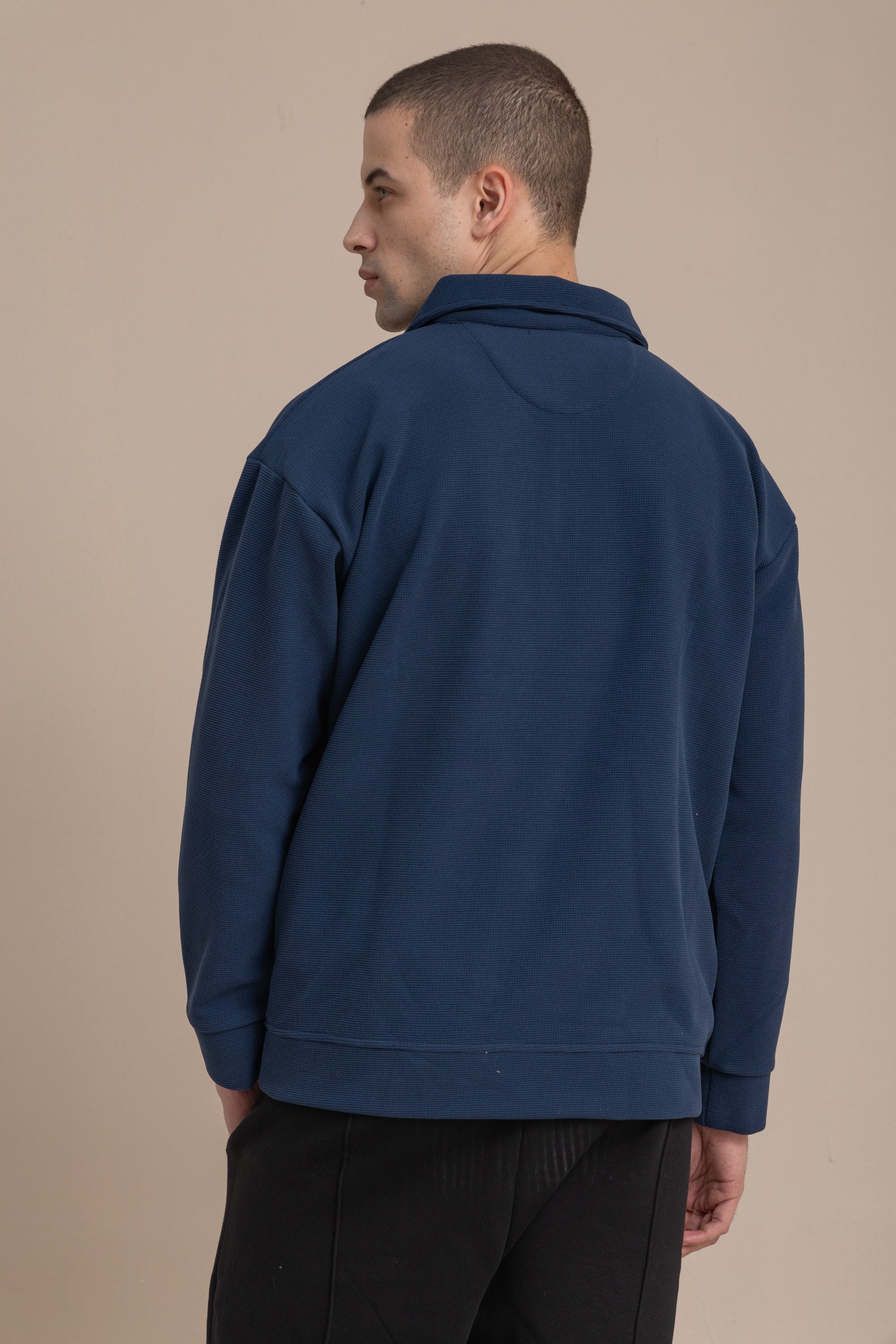 Navy Textured Quarter Zipper
