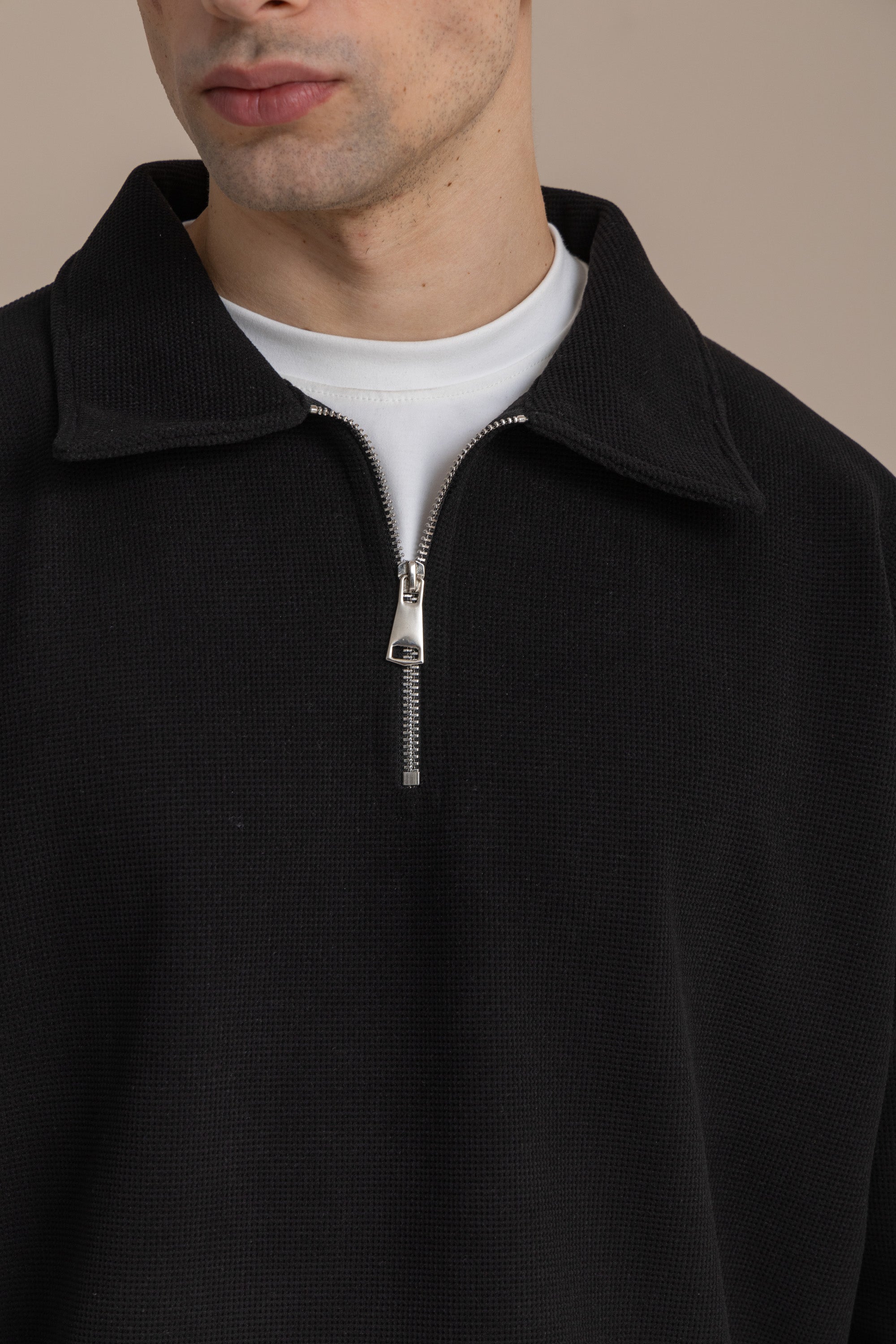 Black Textured Quarter Zipper