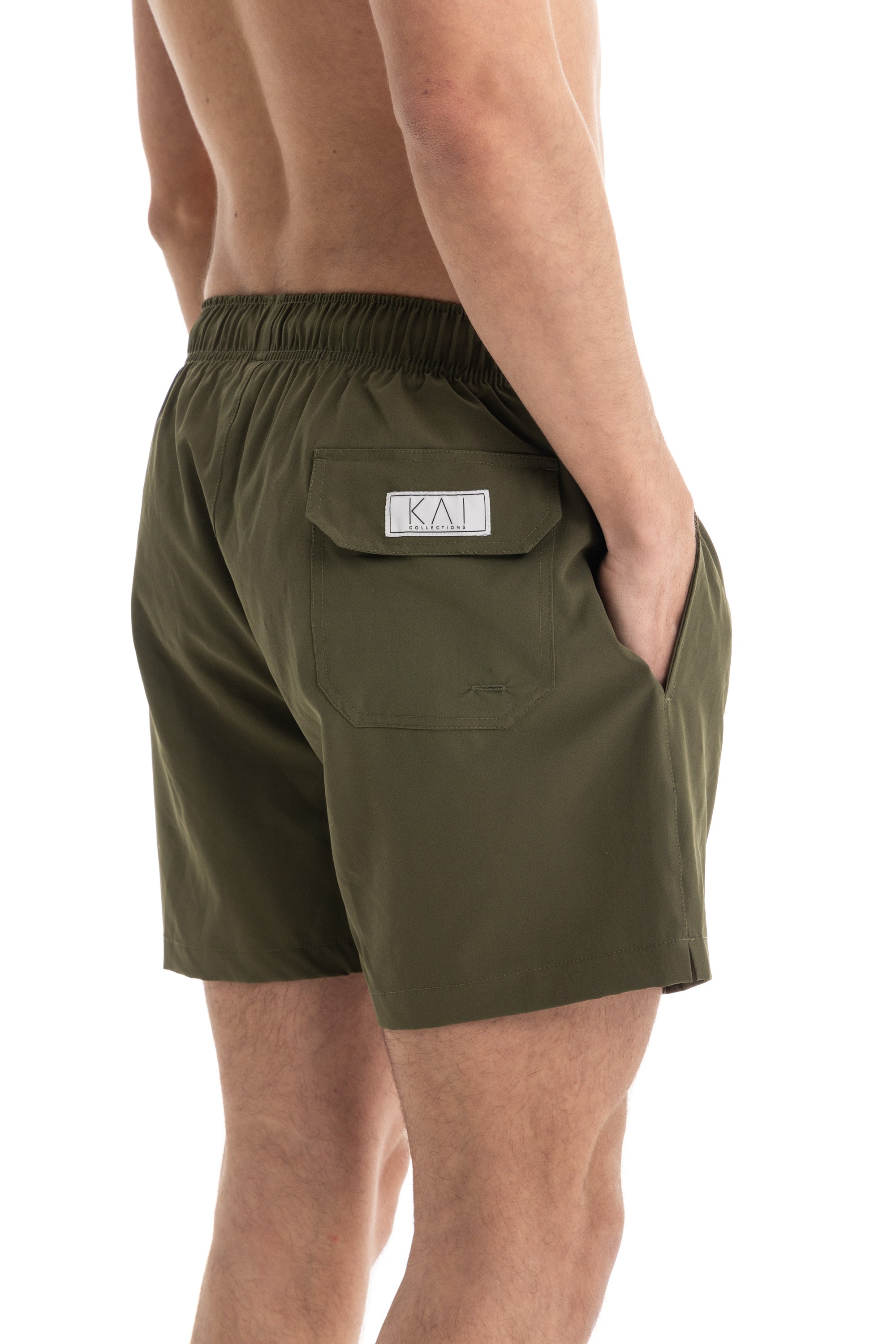 Solid Olive Swim Shorts (4 Way Stretch)