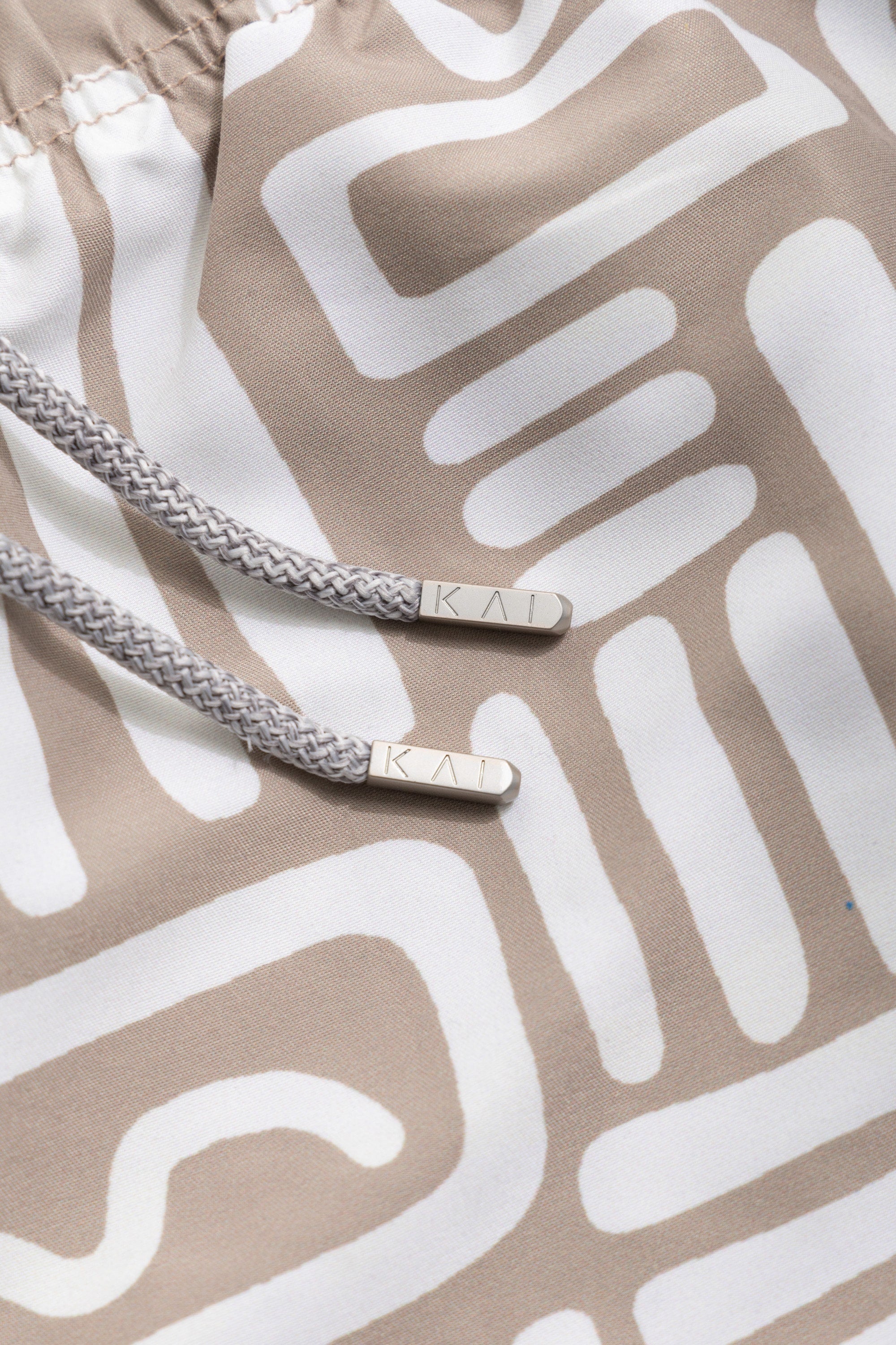 Beige Abstract Swim Shorts