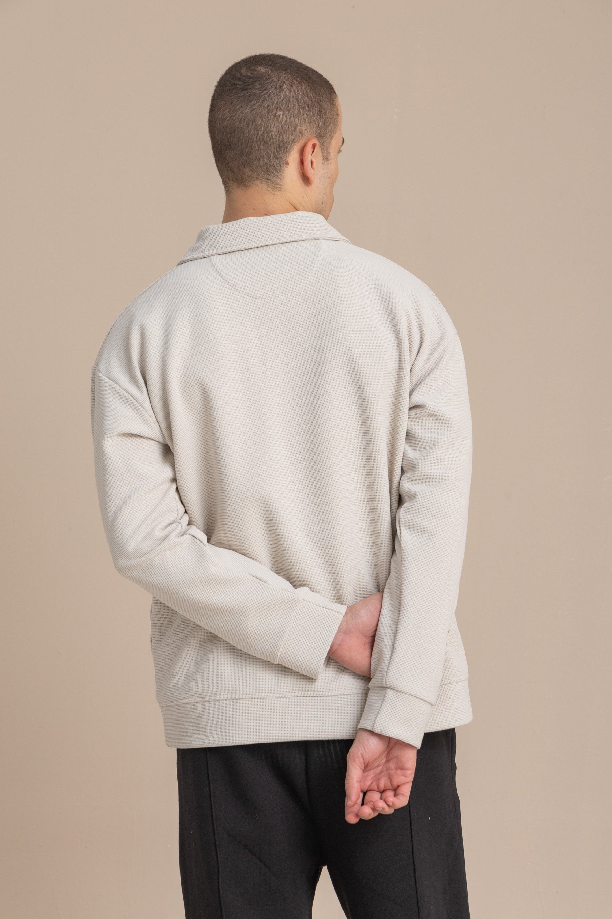 Off-White Textured Quarter Zipper